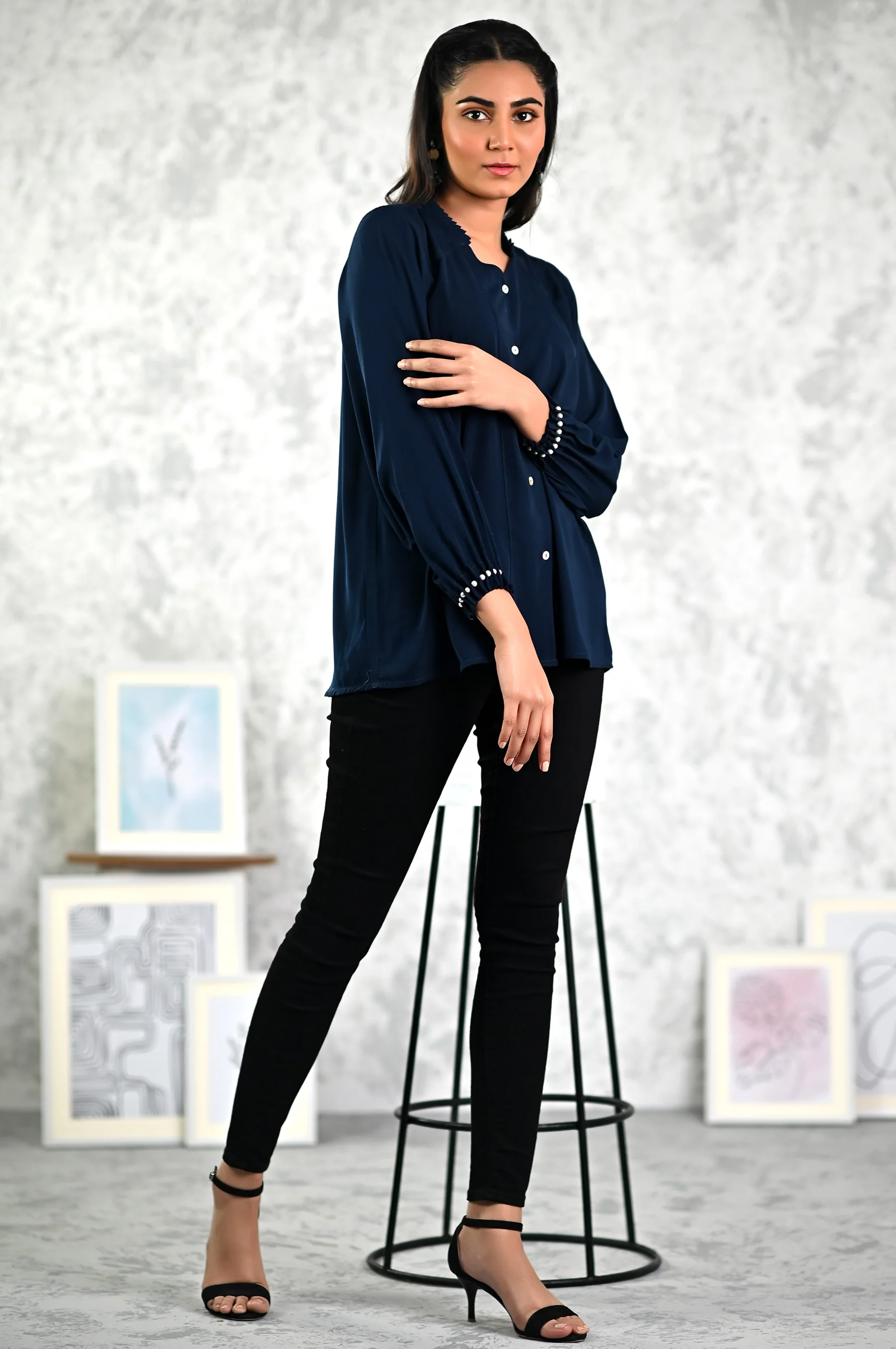Stitched 1 Piece Embellished Crepe Shirt - Image 5