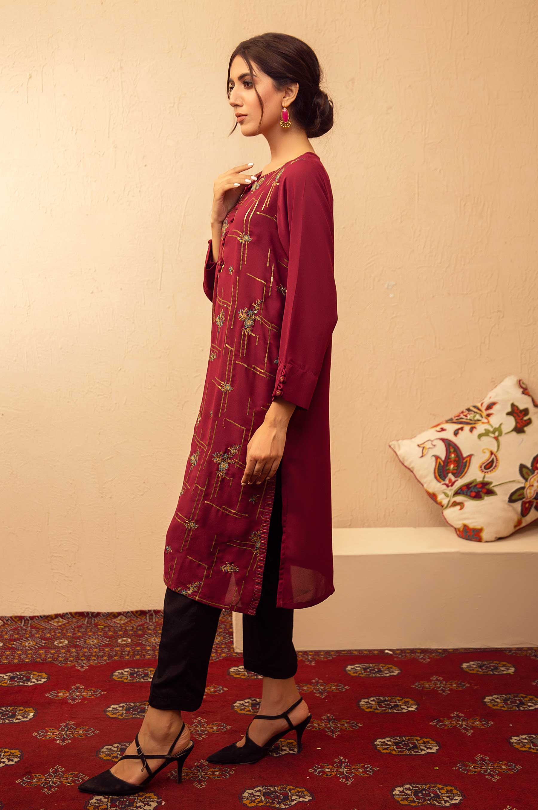 Stitched 1 Piece Crepe Embroidered Shirt - Image 3