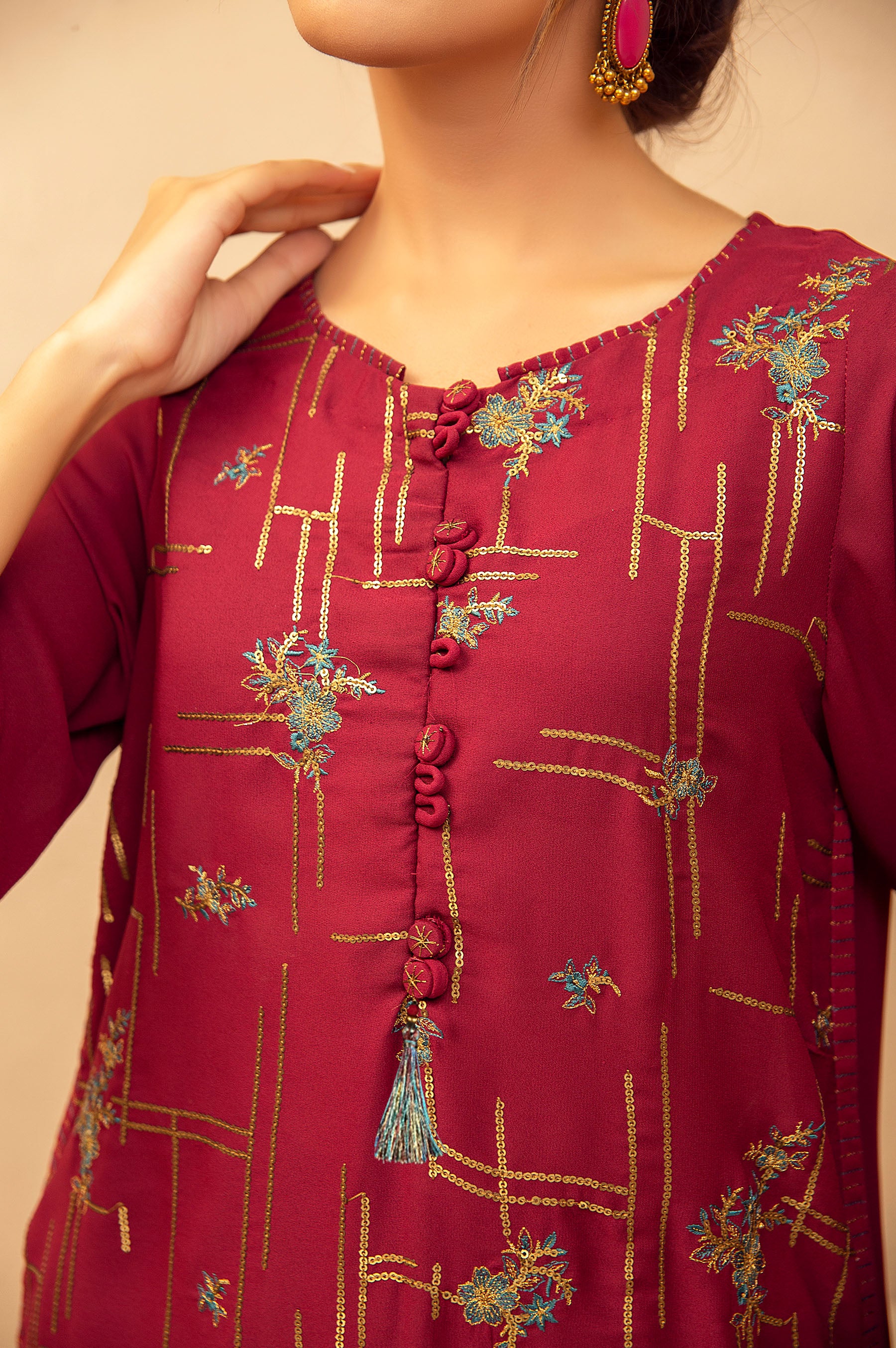 Stitched 1 Piece Crepe Embroidered Shirt - Image 4