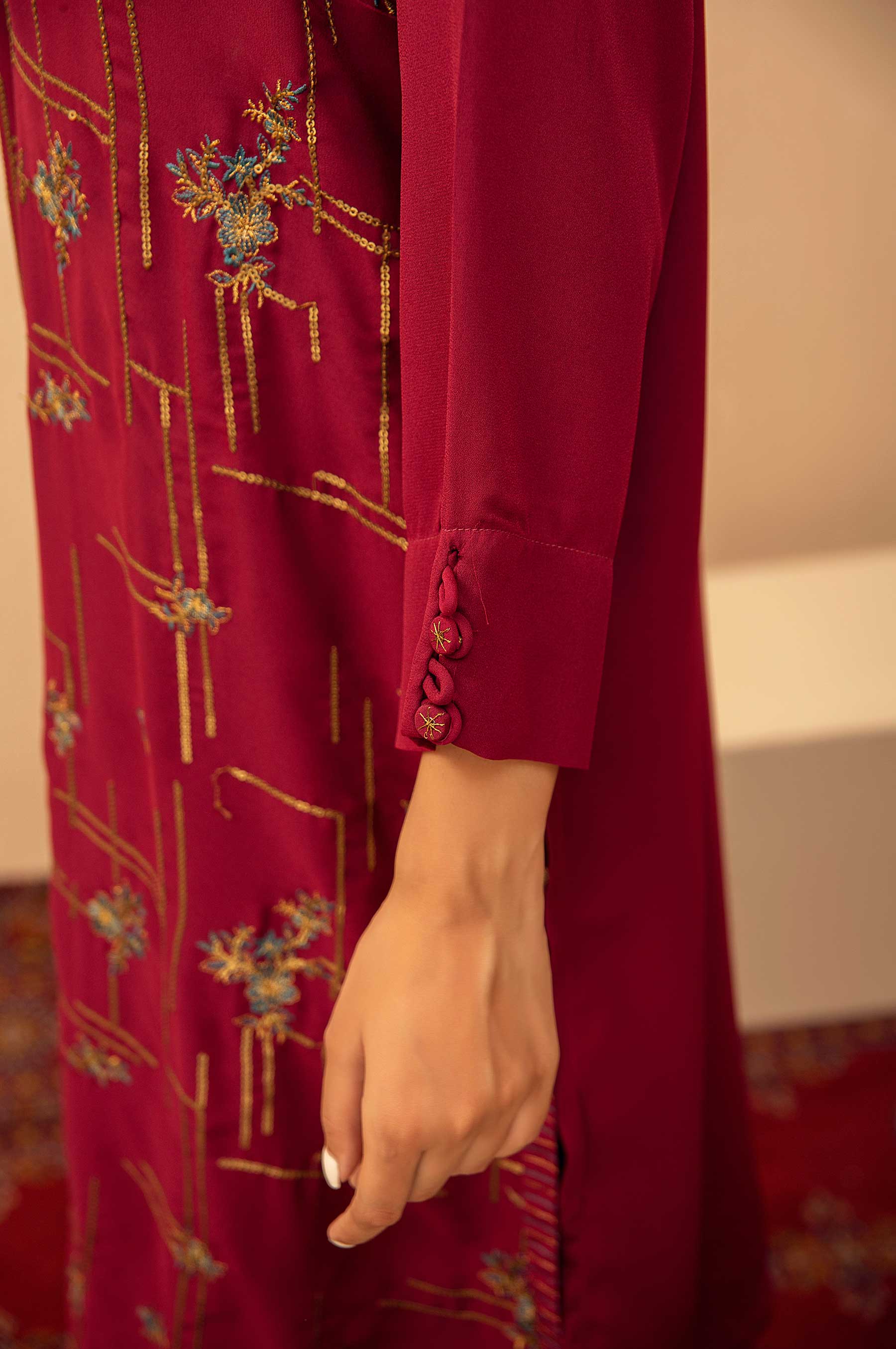 Stitched 1 Piece Crepe Embroidered Shirt - Image 5
