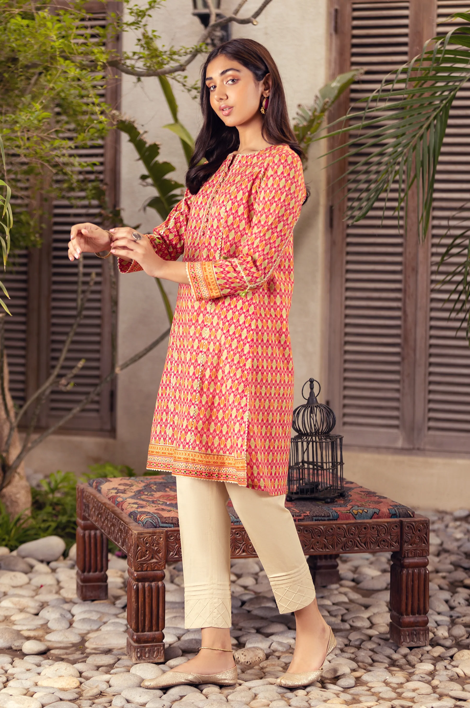 Stitched 1 Piece Digital Printed Cotton Satin Shirt - Image 2
