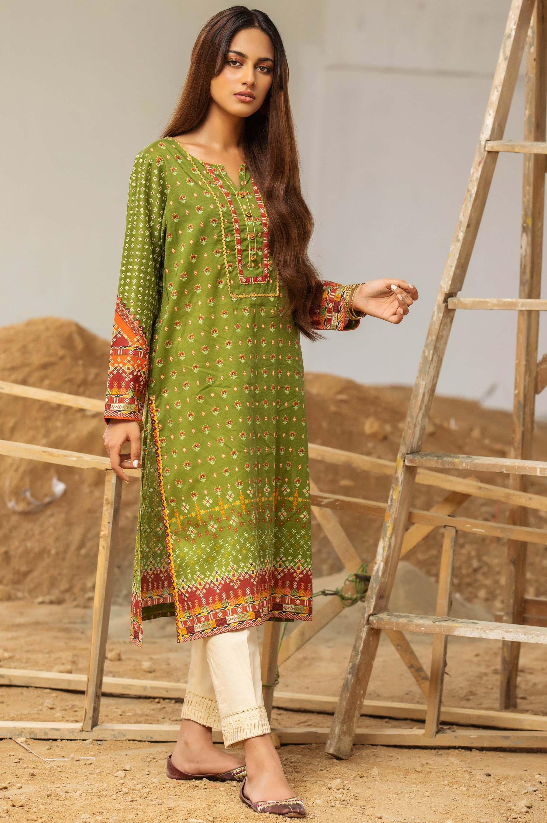 Stitched 1 Piece Digital Printed Cotton Satin Shirt - Image 3