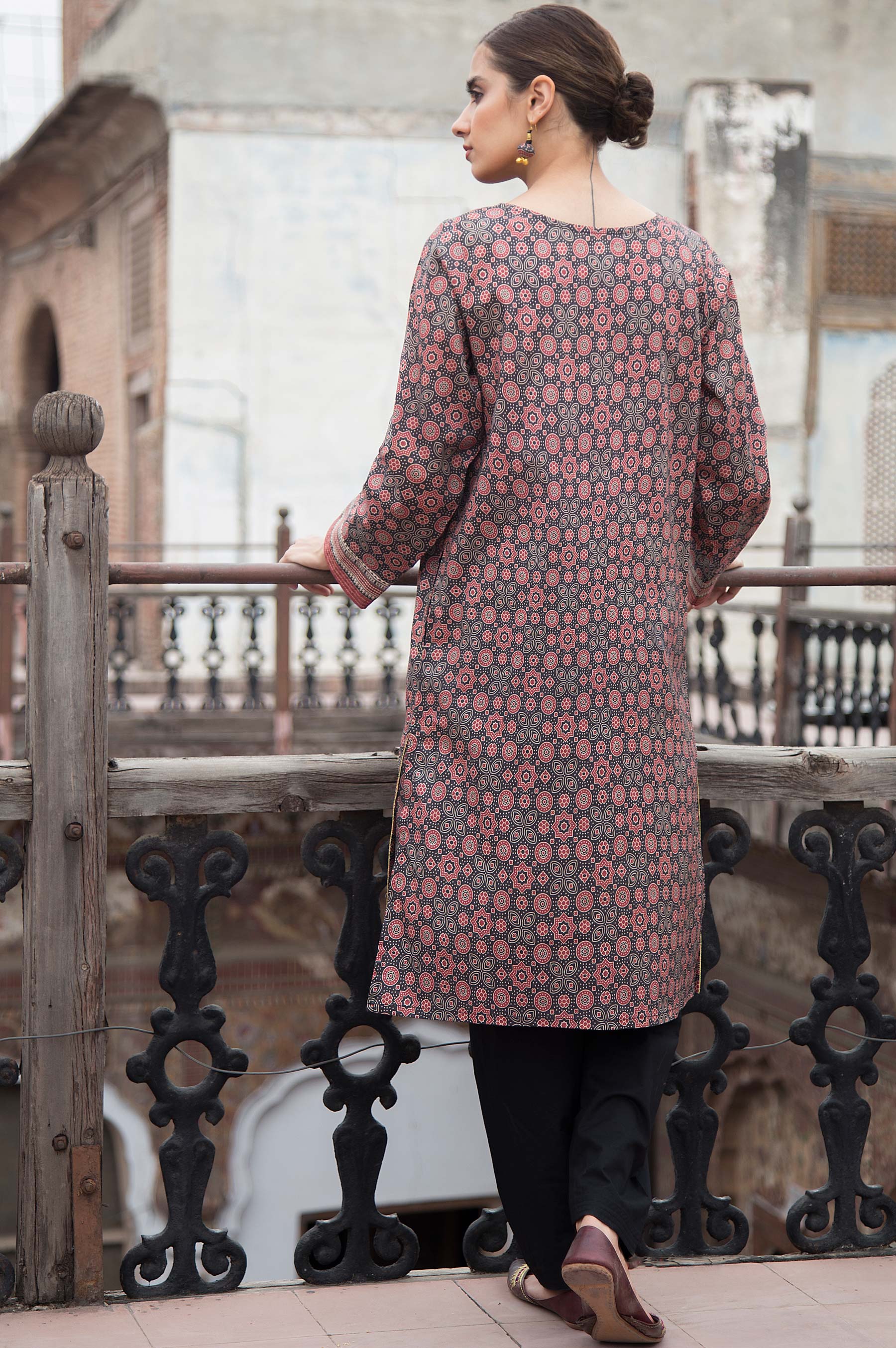 Stitched 1 Piece Digital Printed Cotton Satin Shirt - Image 2