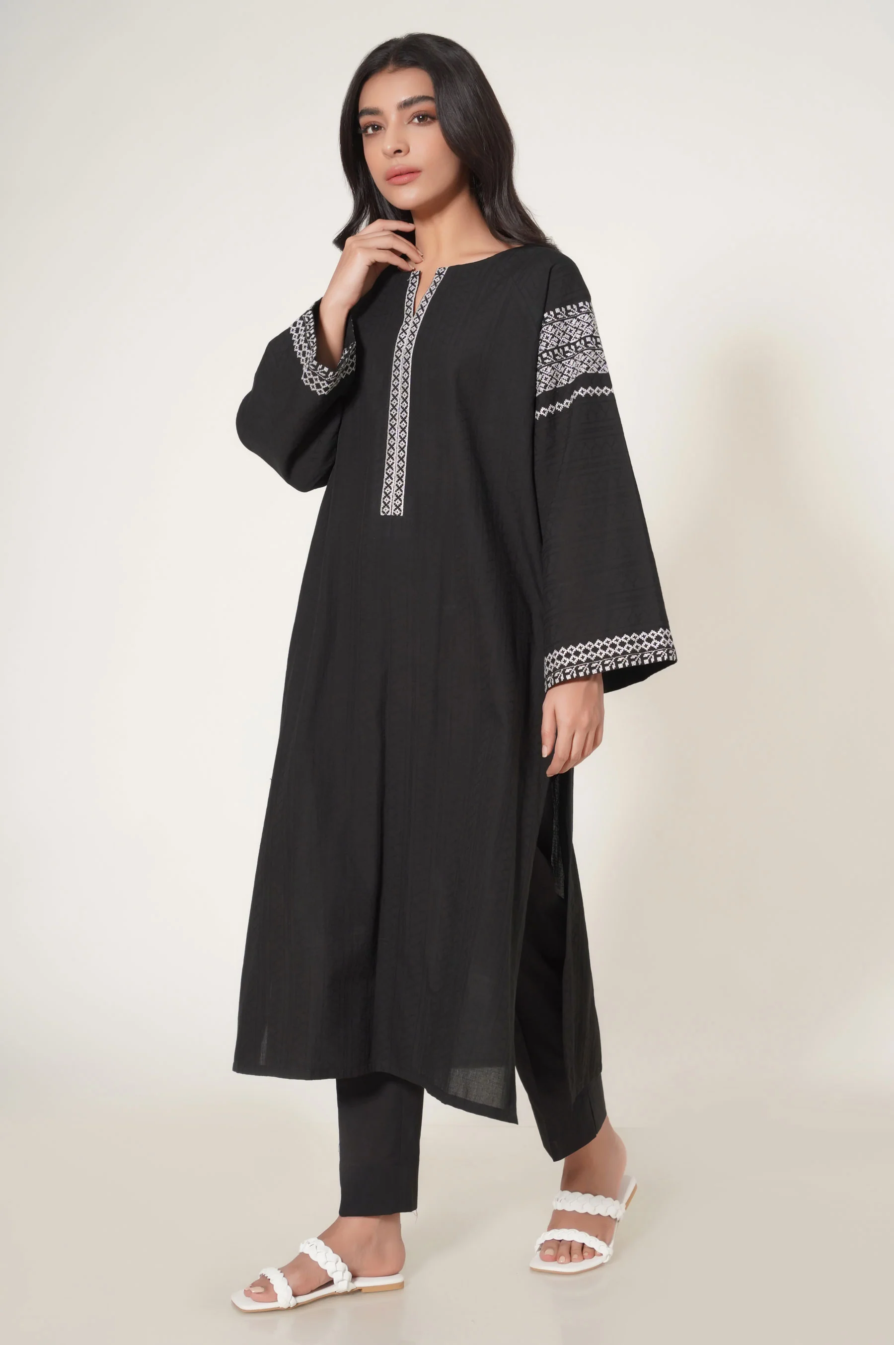 Stitched 1 Piece Dobby Embroidered Shirt - Image 4