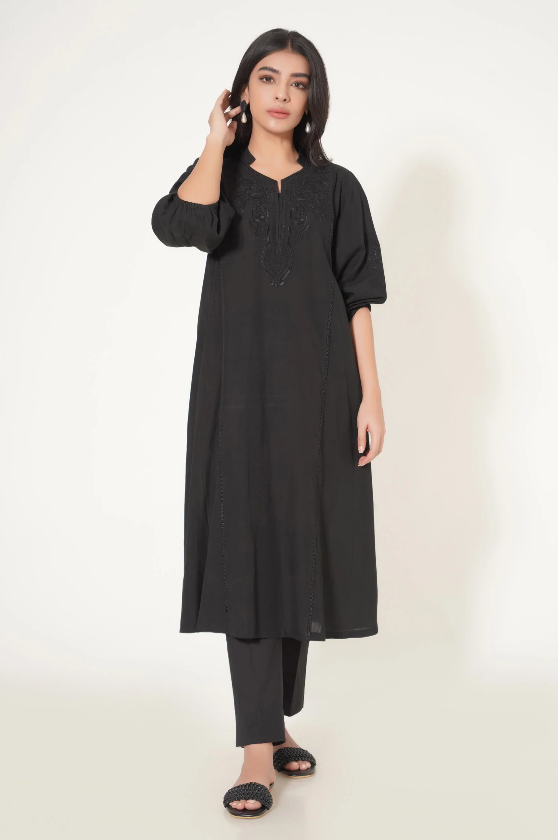 Stitched 1 Piece Dobby Embroidered Shirt - Image 2