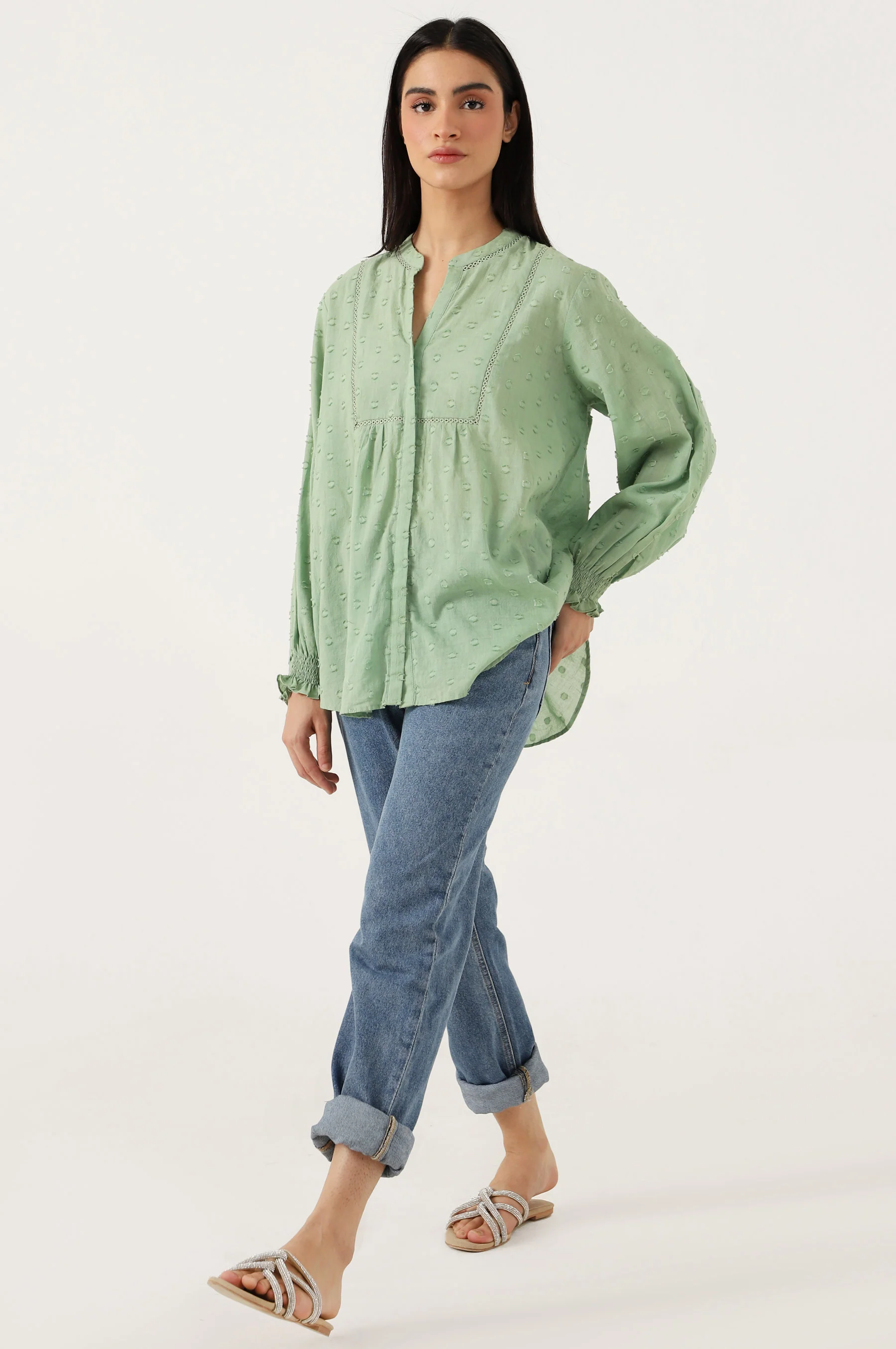 Stitched 1 Piece Embellished Brochia Shirt - Image 3
