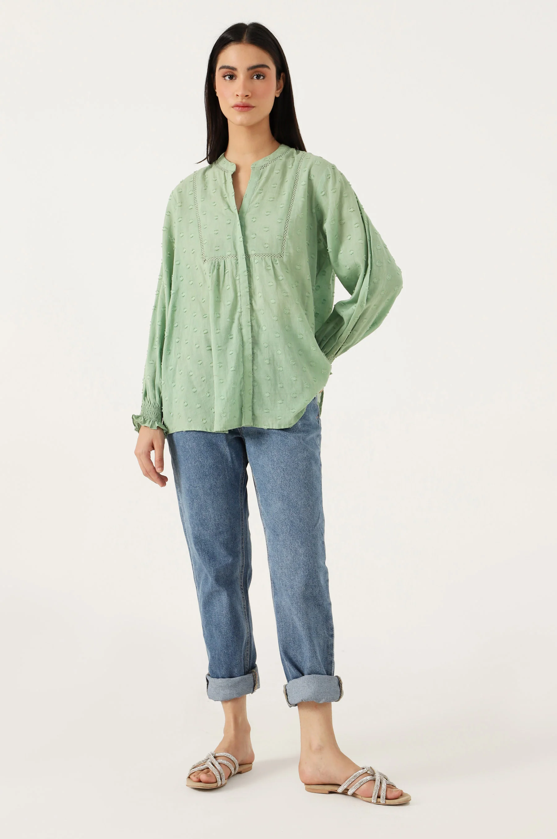 Stitched 1 Piece Embellished Brochia Shirt - Image 4