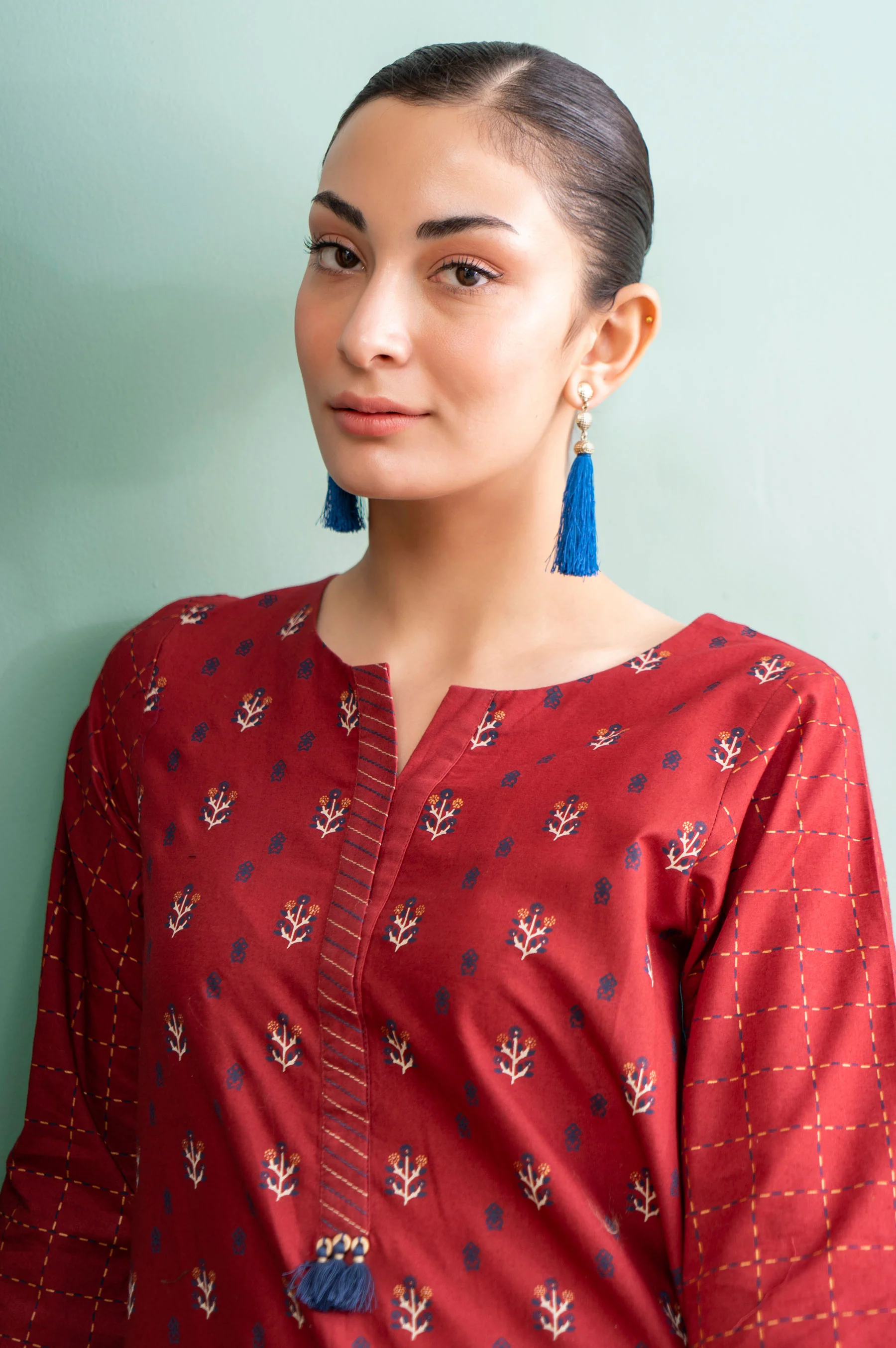 Stitched 1 Piece Embellished Screen Printed Cambric Shirt - Image 3