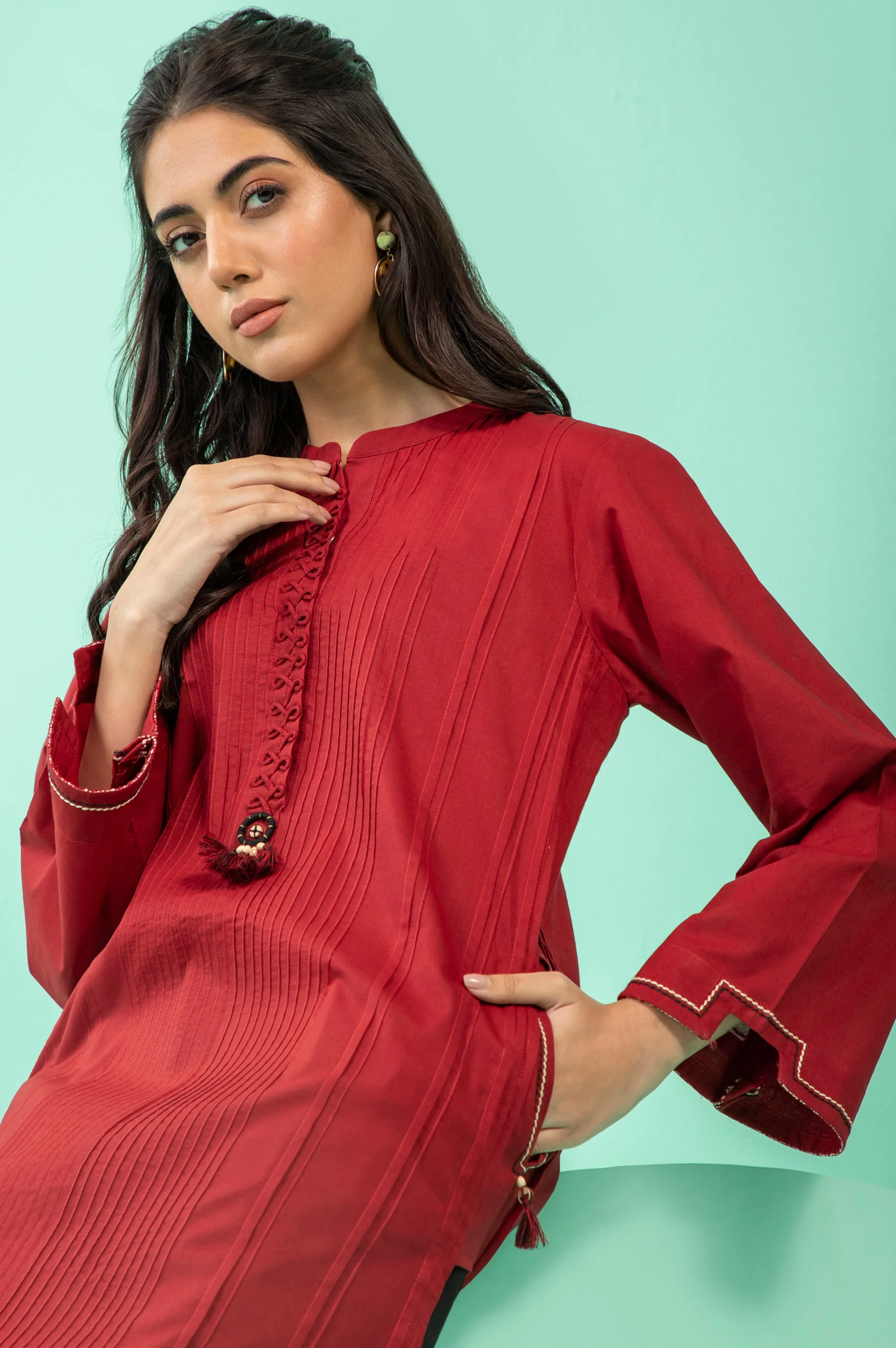Stitched 1 Piece Embellished Cambric Shirt