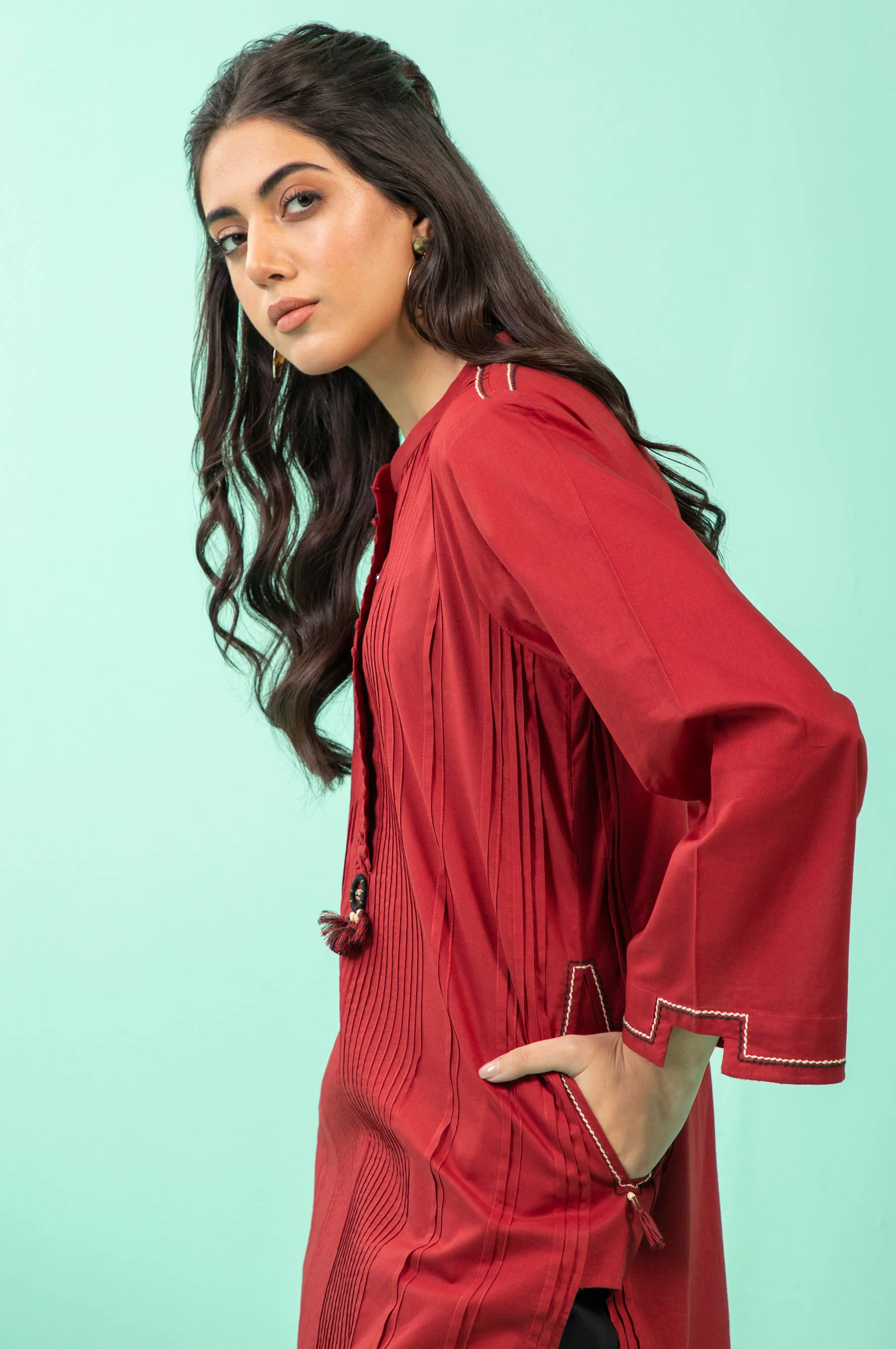 Stitched 1 Piece Embellished Cambric Shirt - Image 5