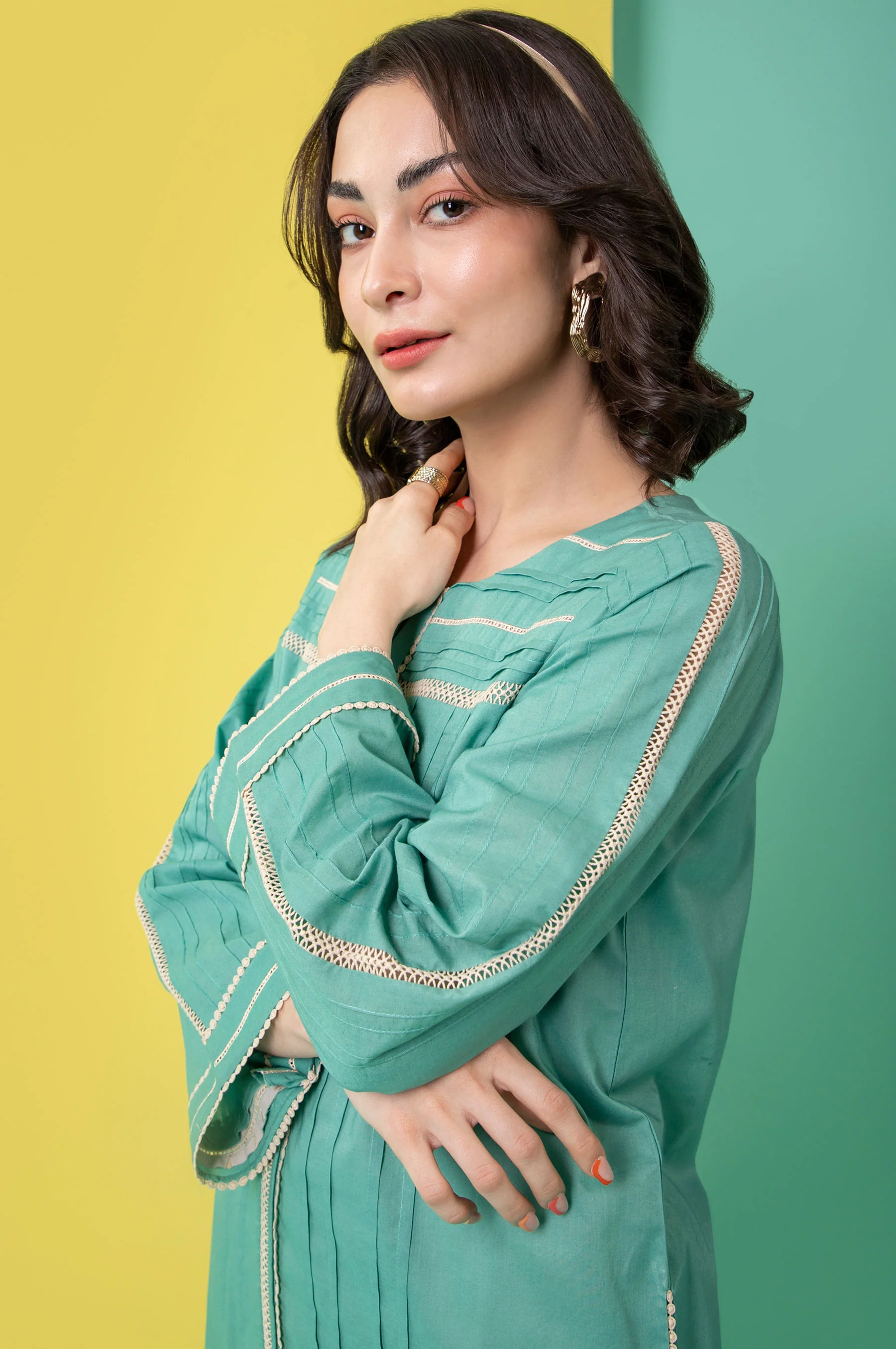 Stitched 1 Piece Embellished Cambric Shirt - Image 2