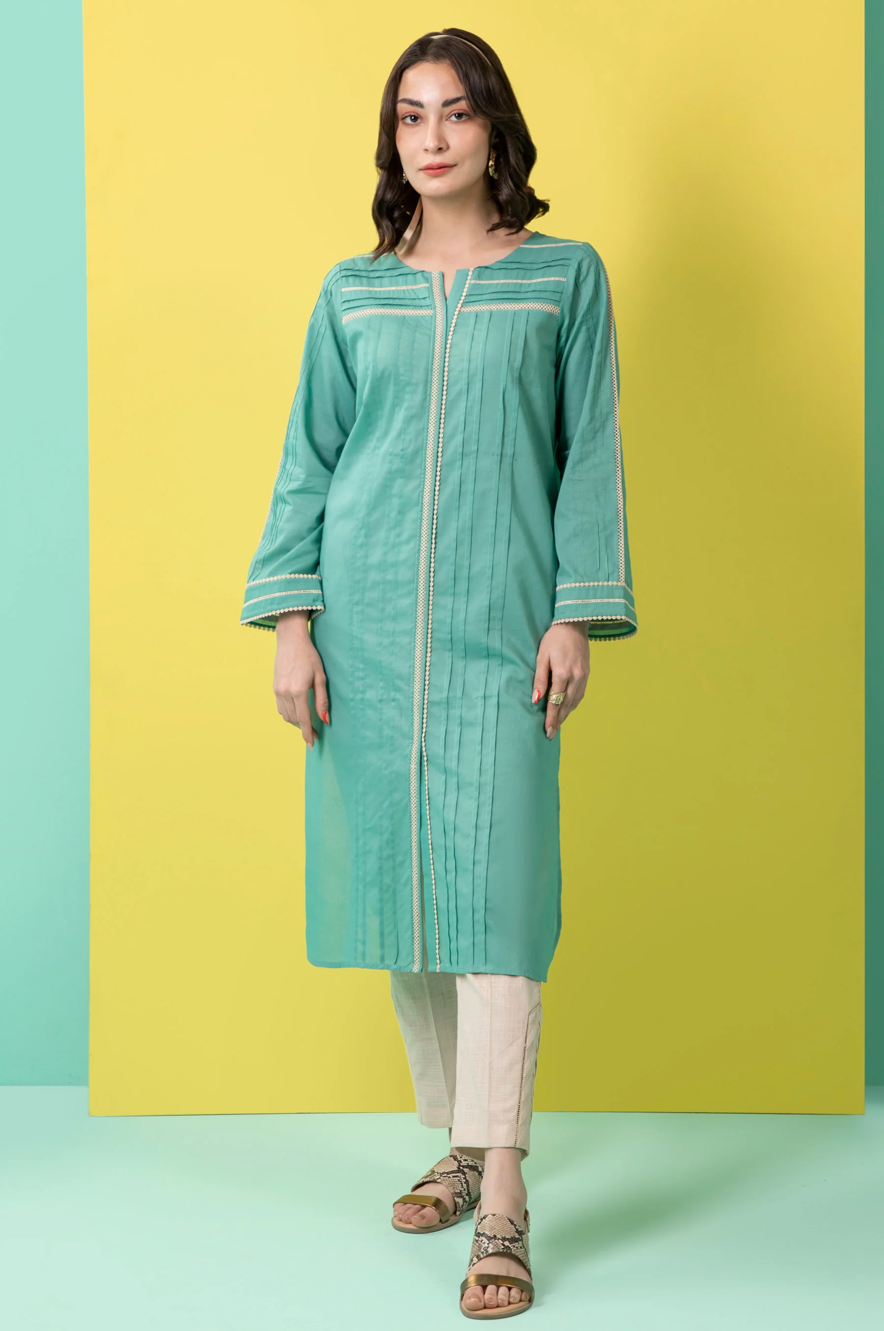 Stitched 1 Piece Embellished Cambric Shirt - Image 3