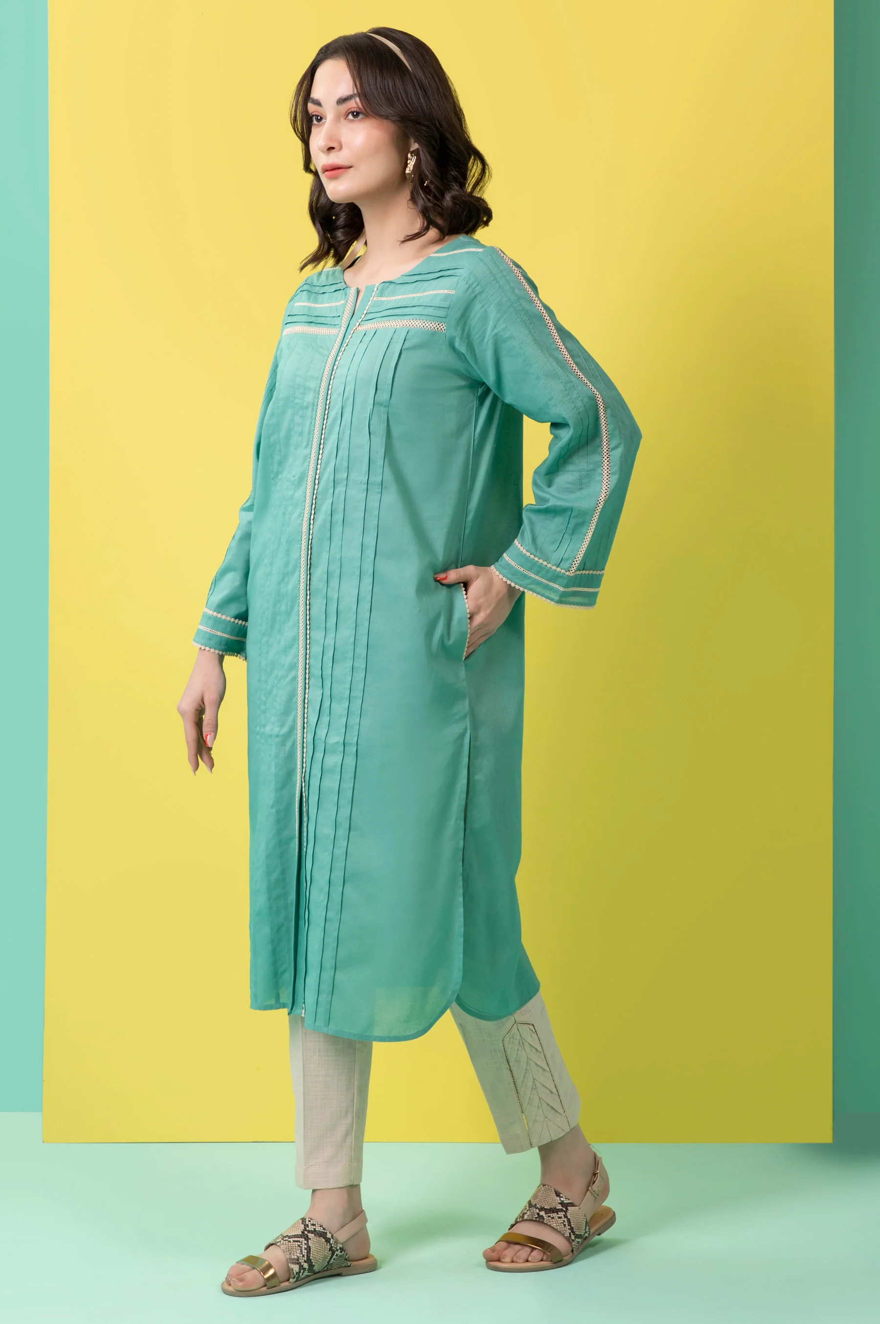 Stitched 1 Piece Embellished Cambric Shirt - Image 4
