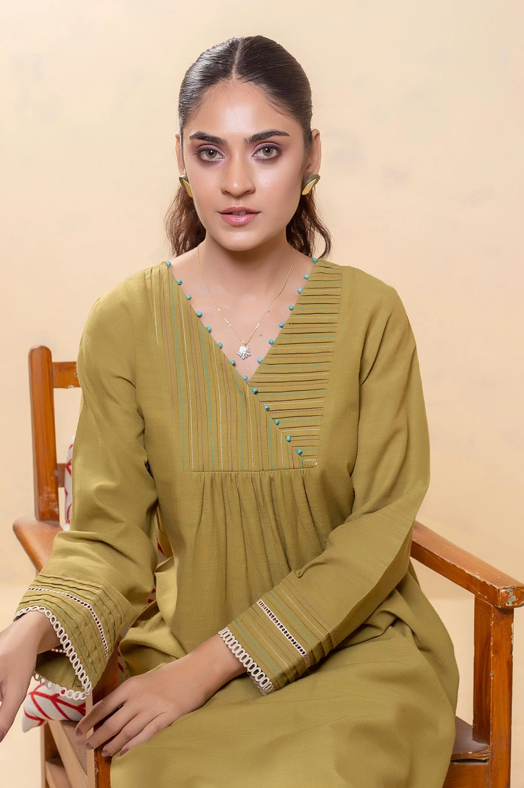 Stitched 1 Piece Embellished Khaddar Top - Image 3