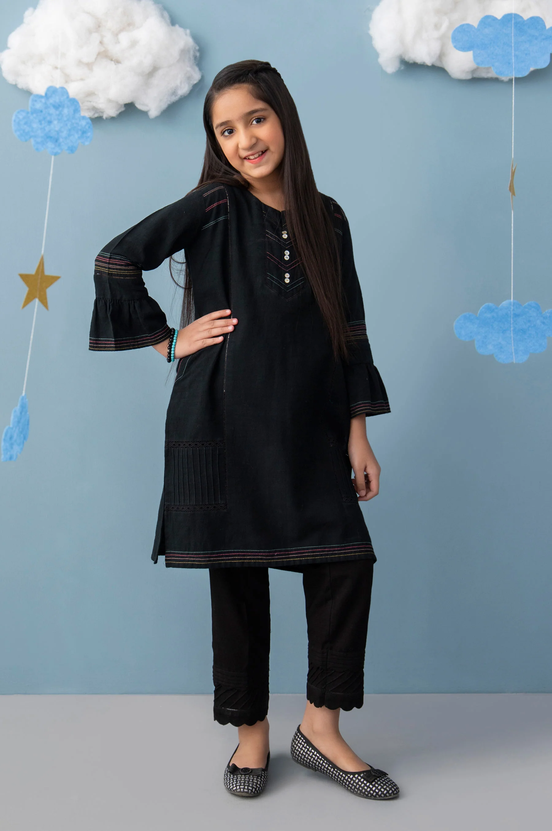 Stitched 1 Piece Embellished Khaddar Junior Shirt - Image 2