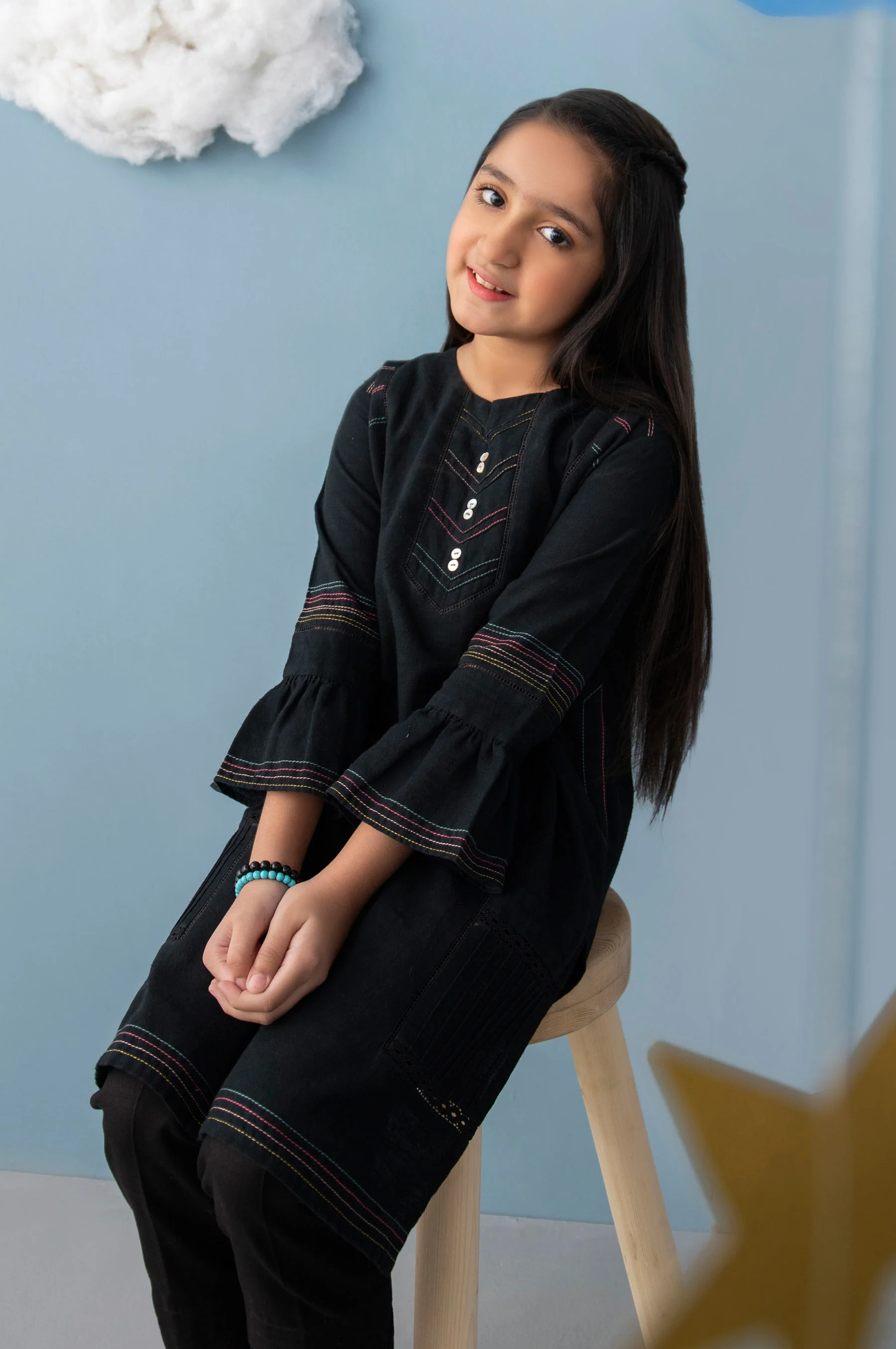 Stitched 1 Piece Embellished Khaddar Junior Shirt - Image 4