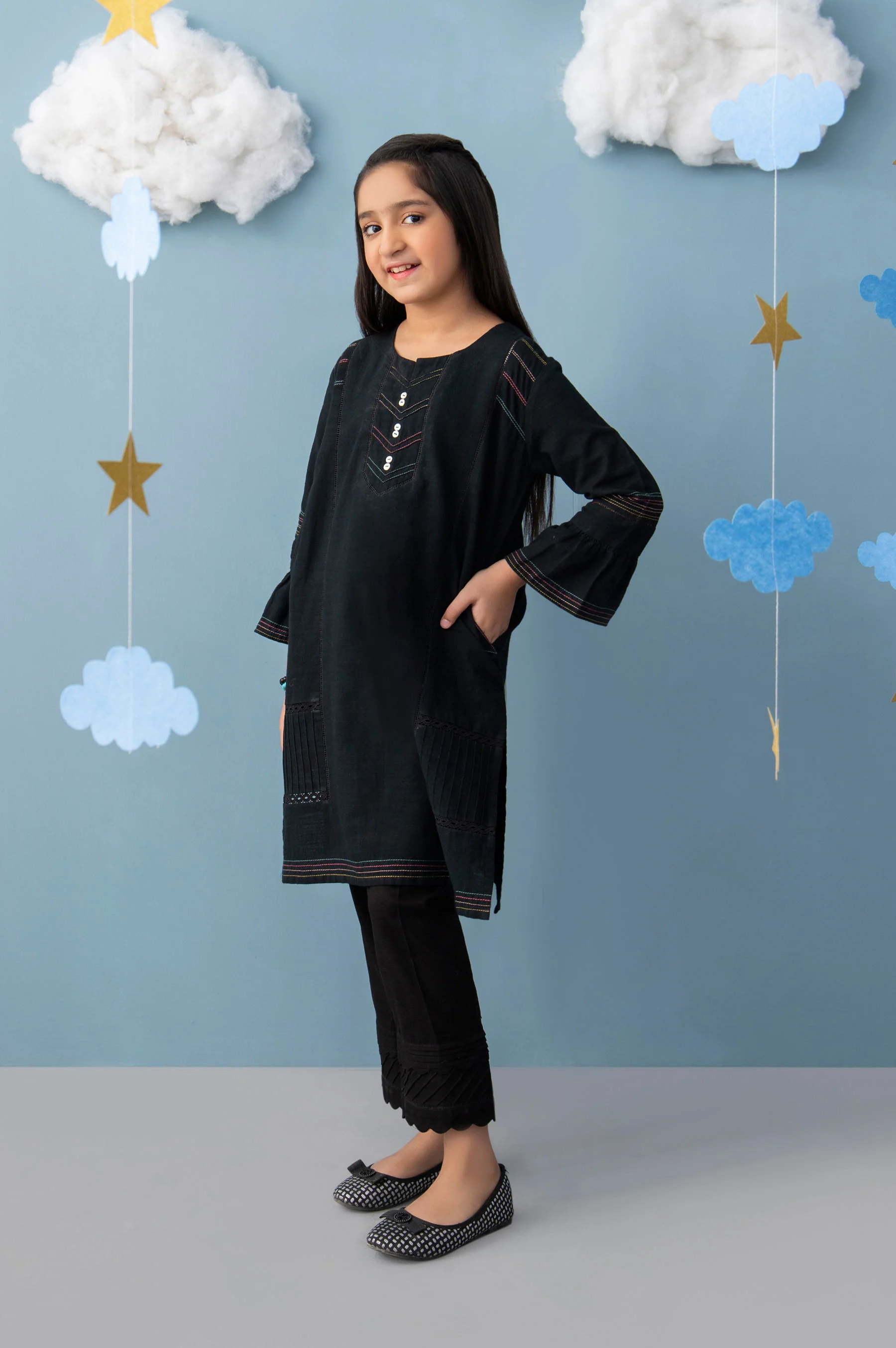 Stitched 1 Piece Embellished Khaddar Junior Shirt - Image 5
