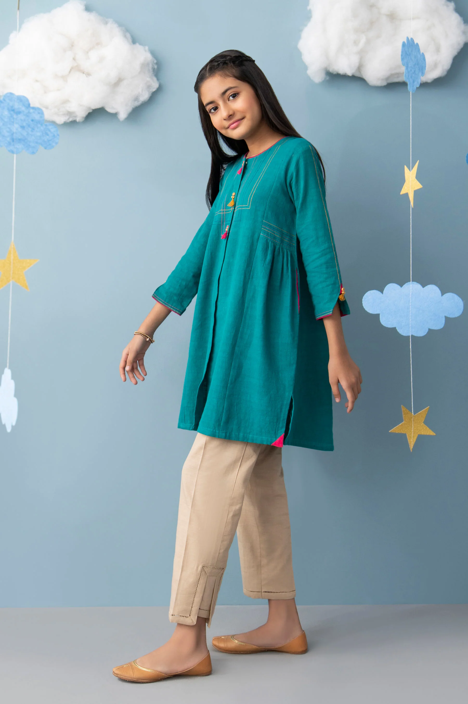 Stitched 1 Piece Embellished Khaddar Junior Shirt - Image 3