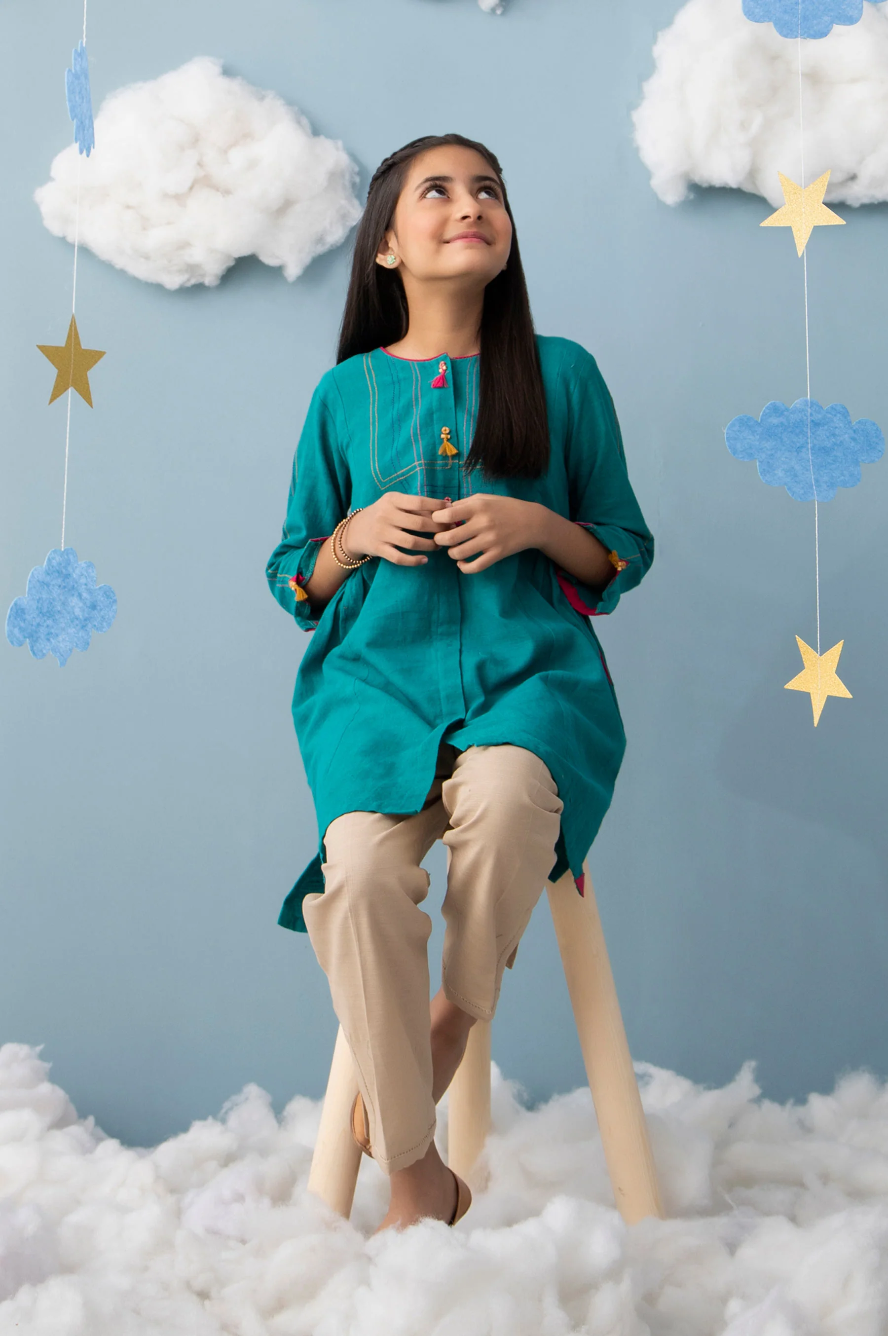 Stitched 1 Piece Embellished Khaddar Junior Shirt - Image 4