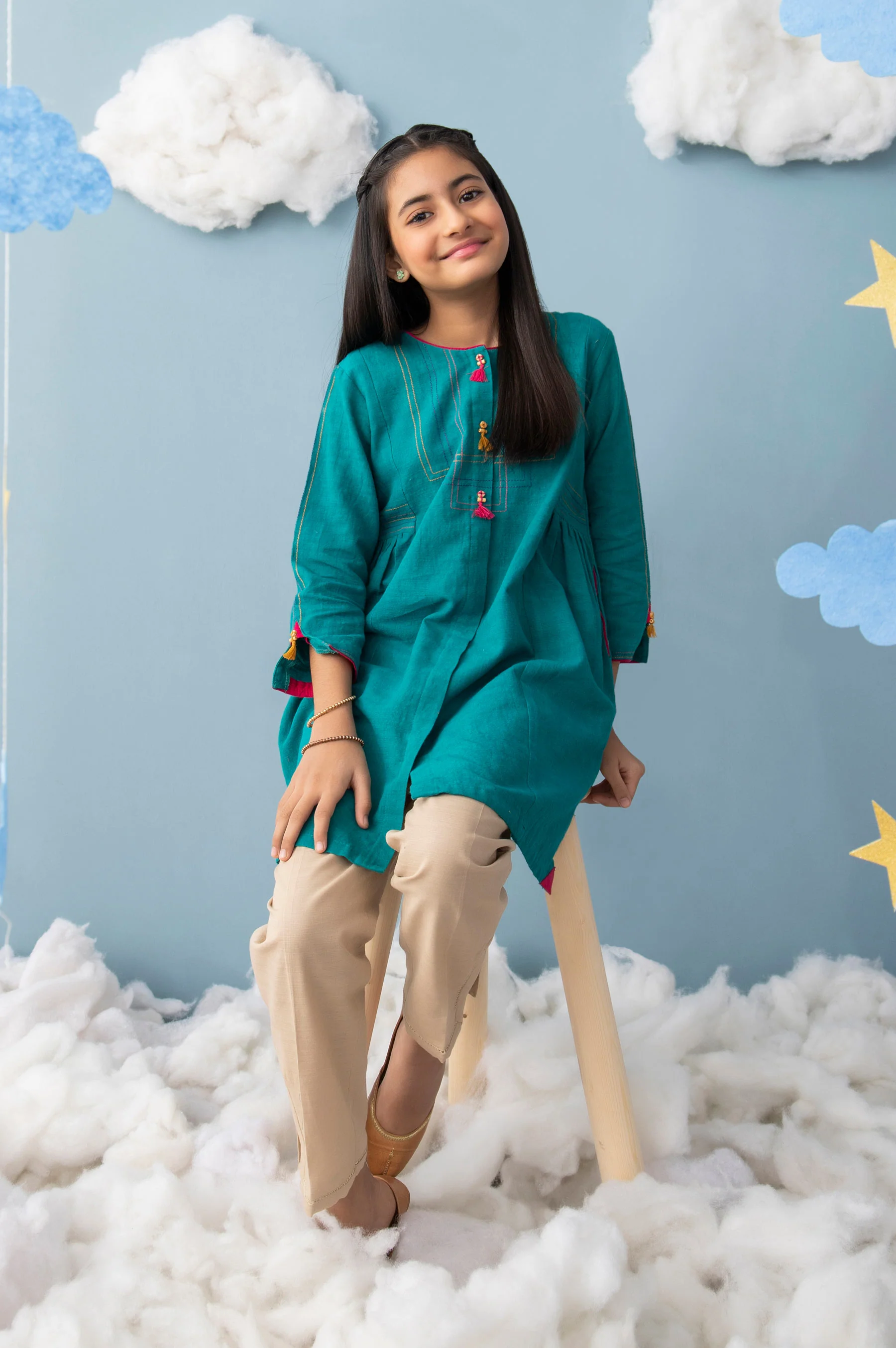 Stitched 1 Piece Embellished Khaddar Junior Shirt - Image 5