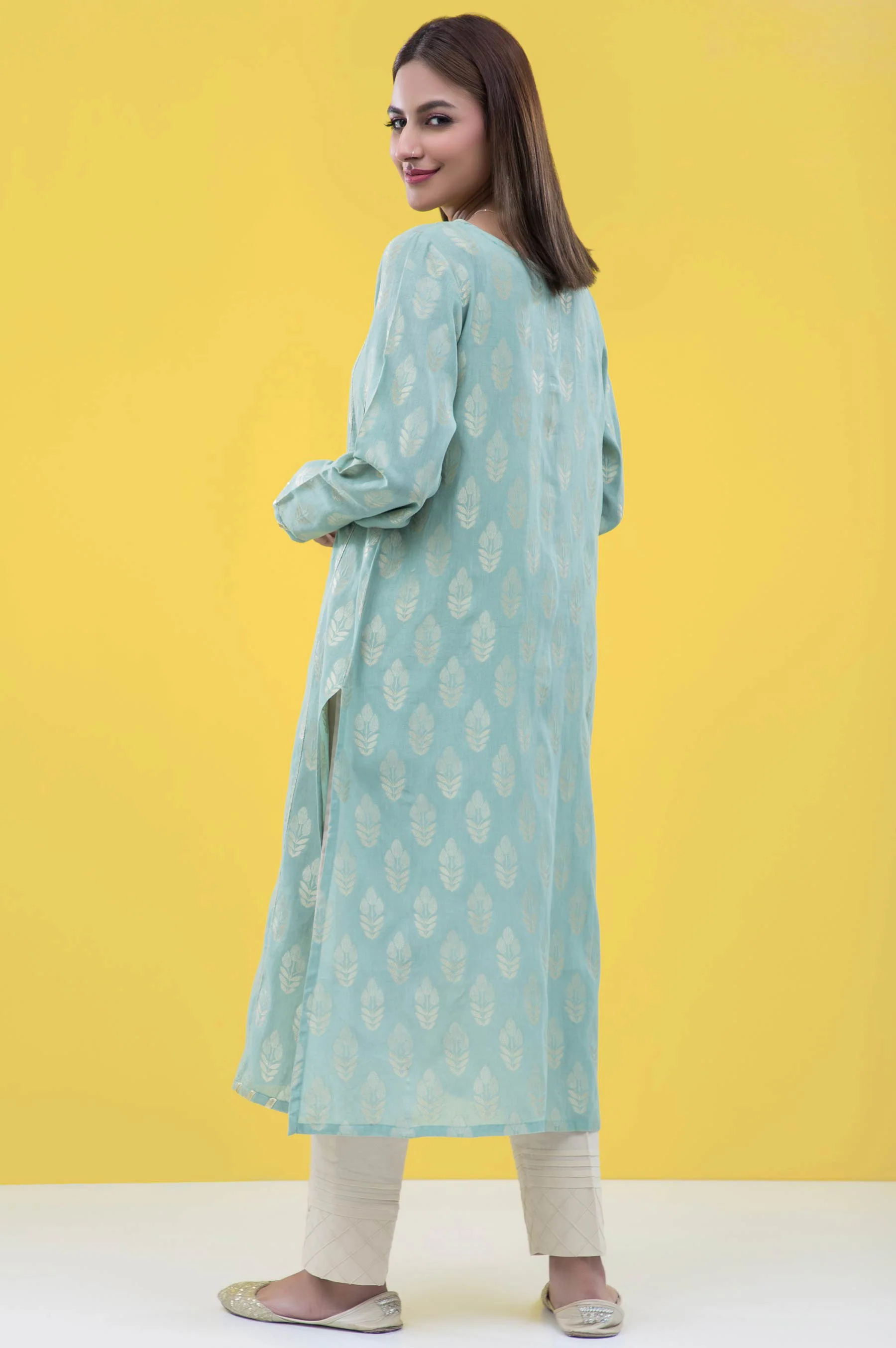 Stitched 1 Piece Embellished Jacquard Shirt - Image 2
