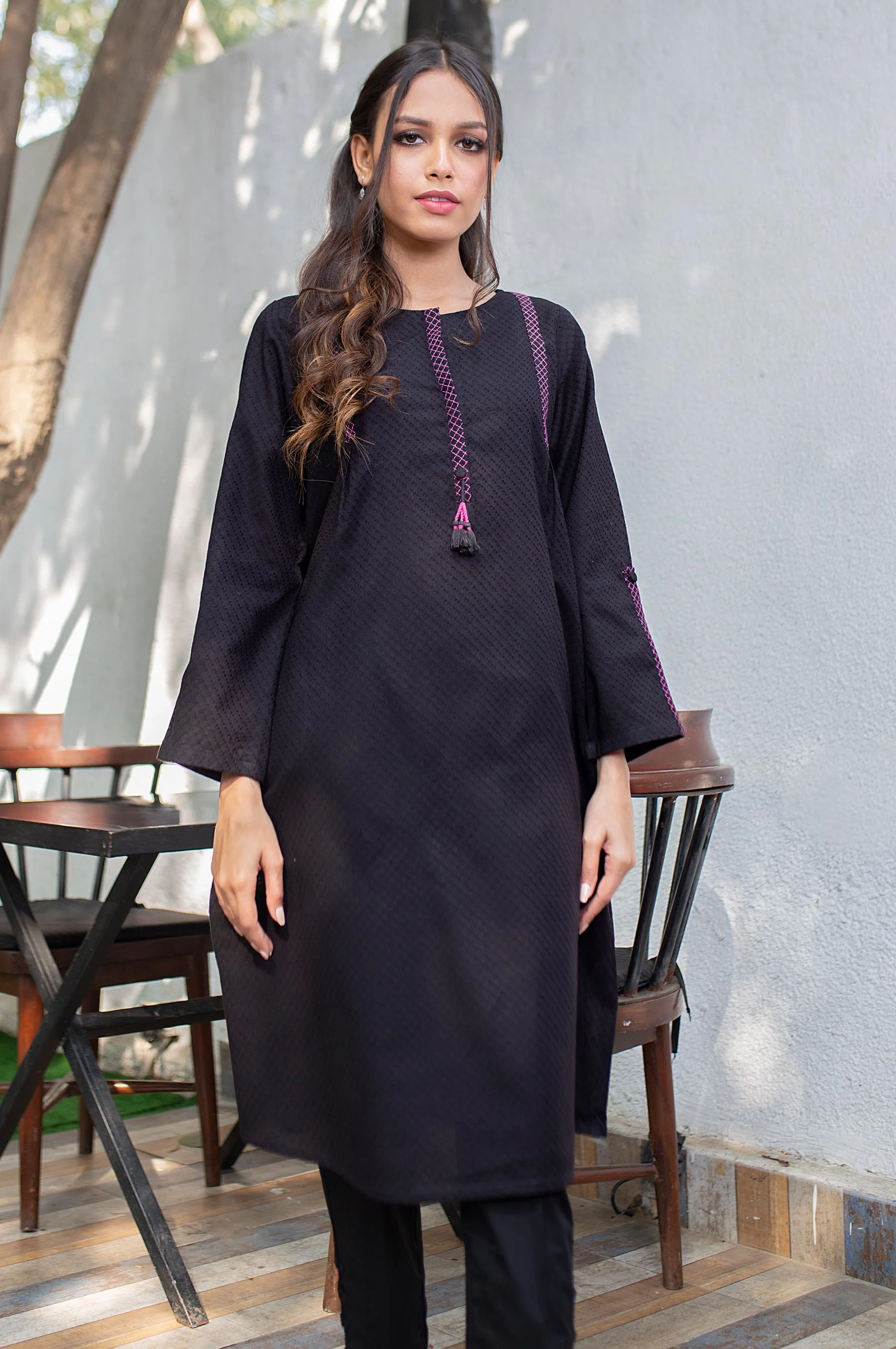 Stitched 1 Piece Embellished Jacquard Shirt - Image 3
