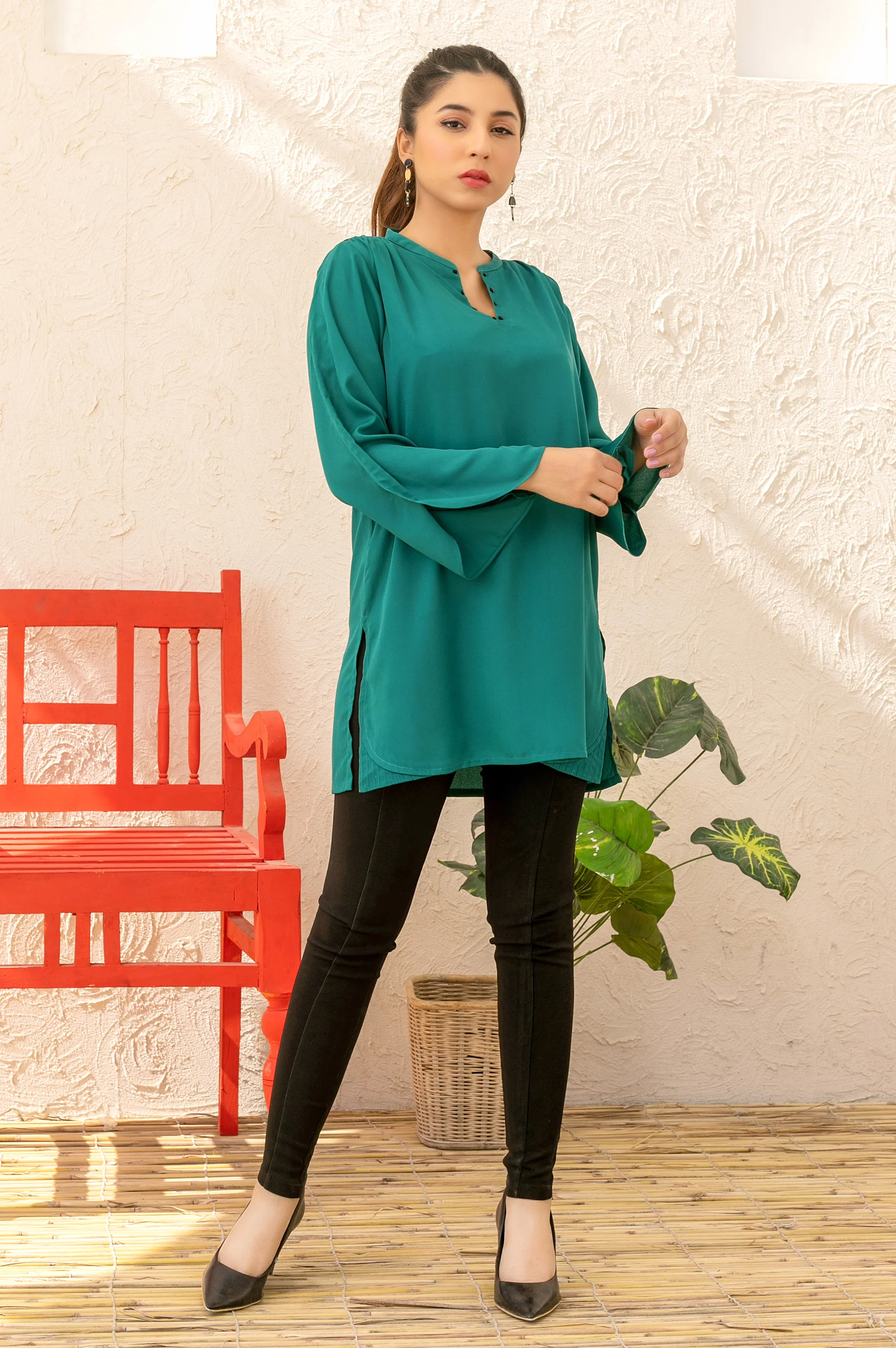 Stitched 1 Piece Embellished Crepe Shirt - Image 2