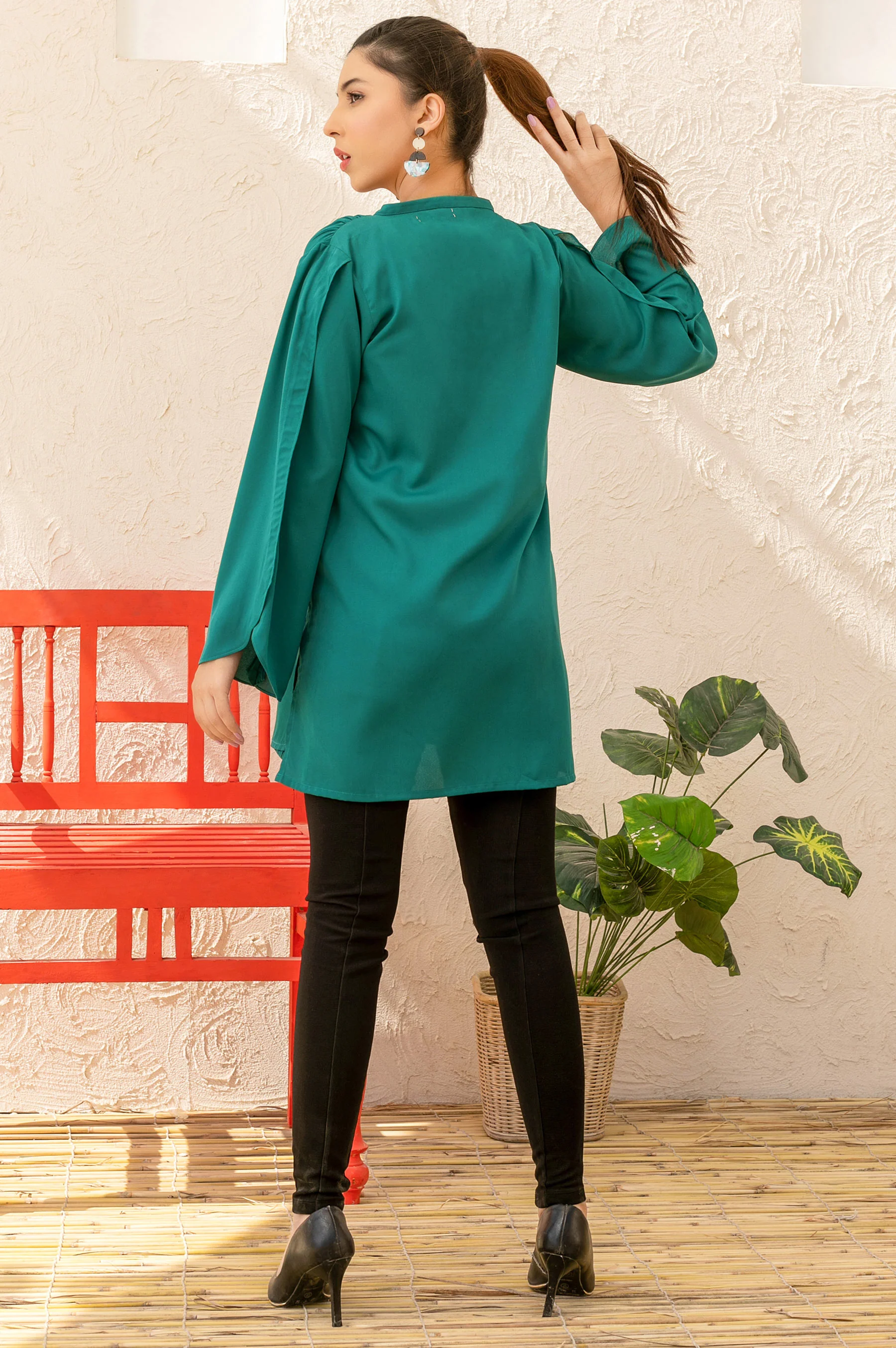 Stitched 1 Piece Embellished Crepe Shirt - Image 3