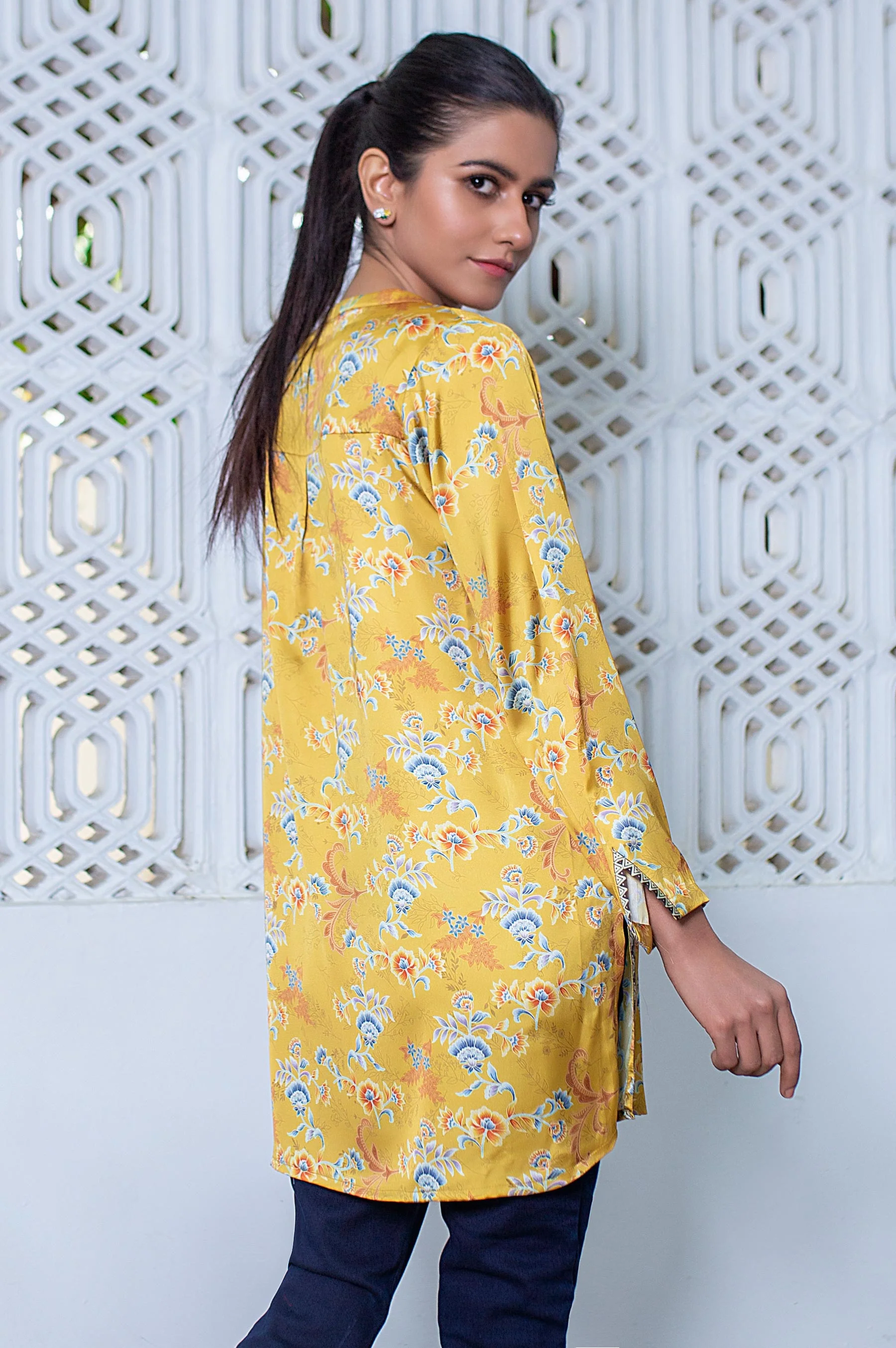 Stitched 1 Piece Embellished Satin Shirt - Image 2