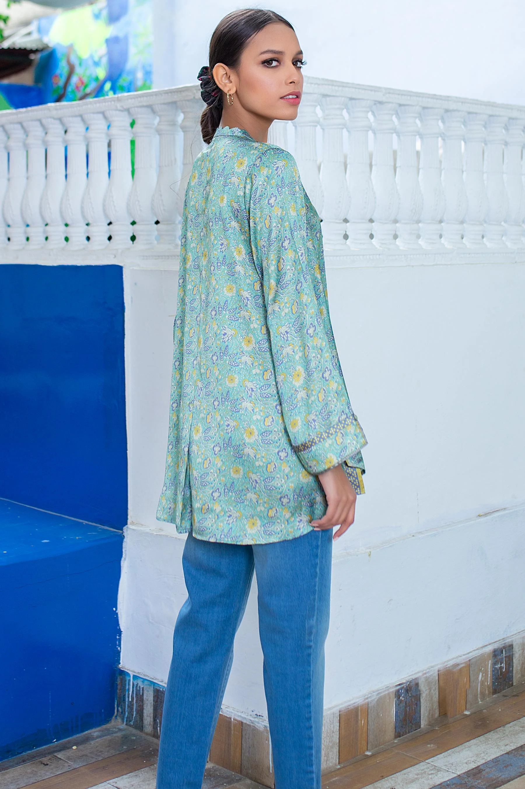 Stitched 1 Piece Embellished Satin Shirt - Image 2