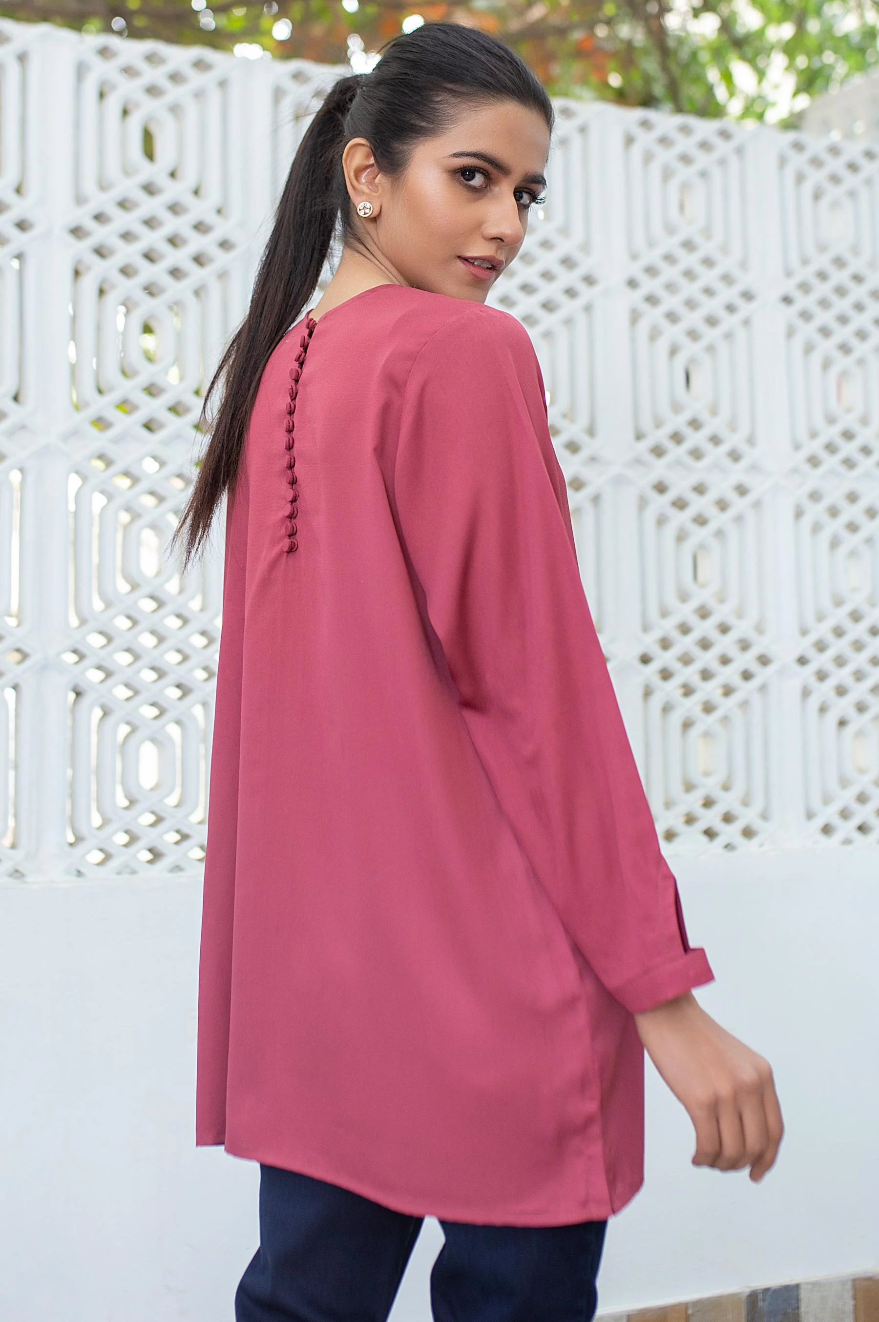 Stitched 1 Piece Embellished Crepe Shirt - Image 3