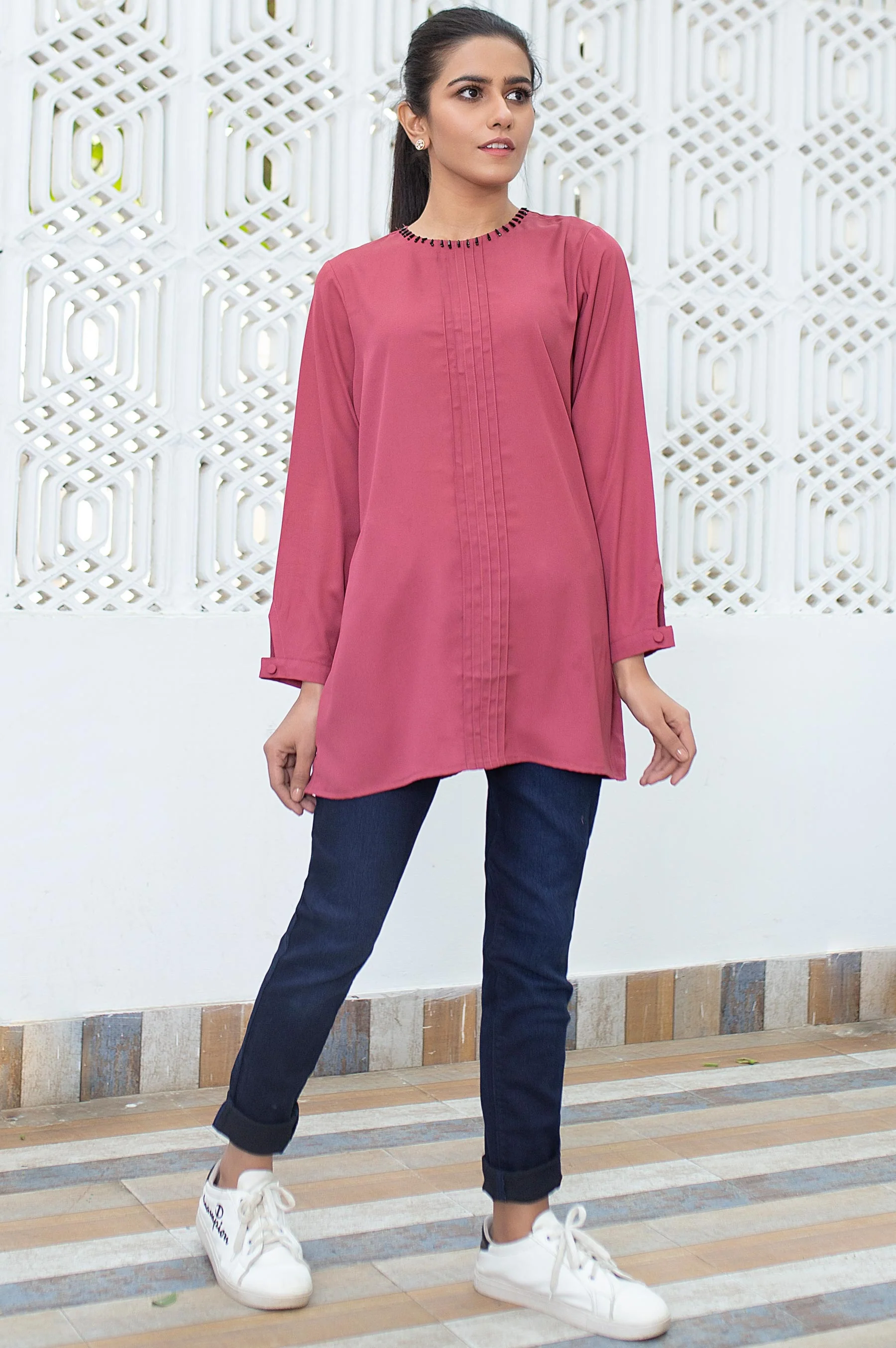 Stitched 1 Piece Embellished Crepe Shirt - Image 4