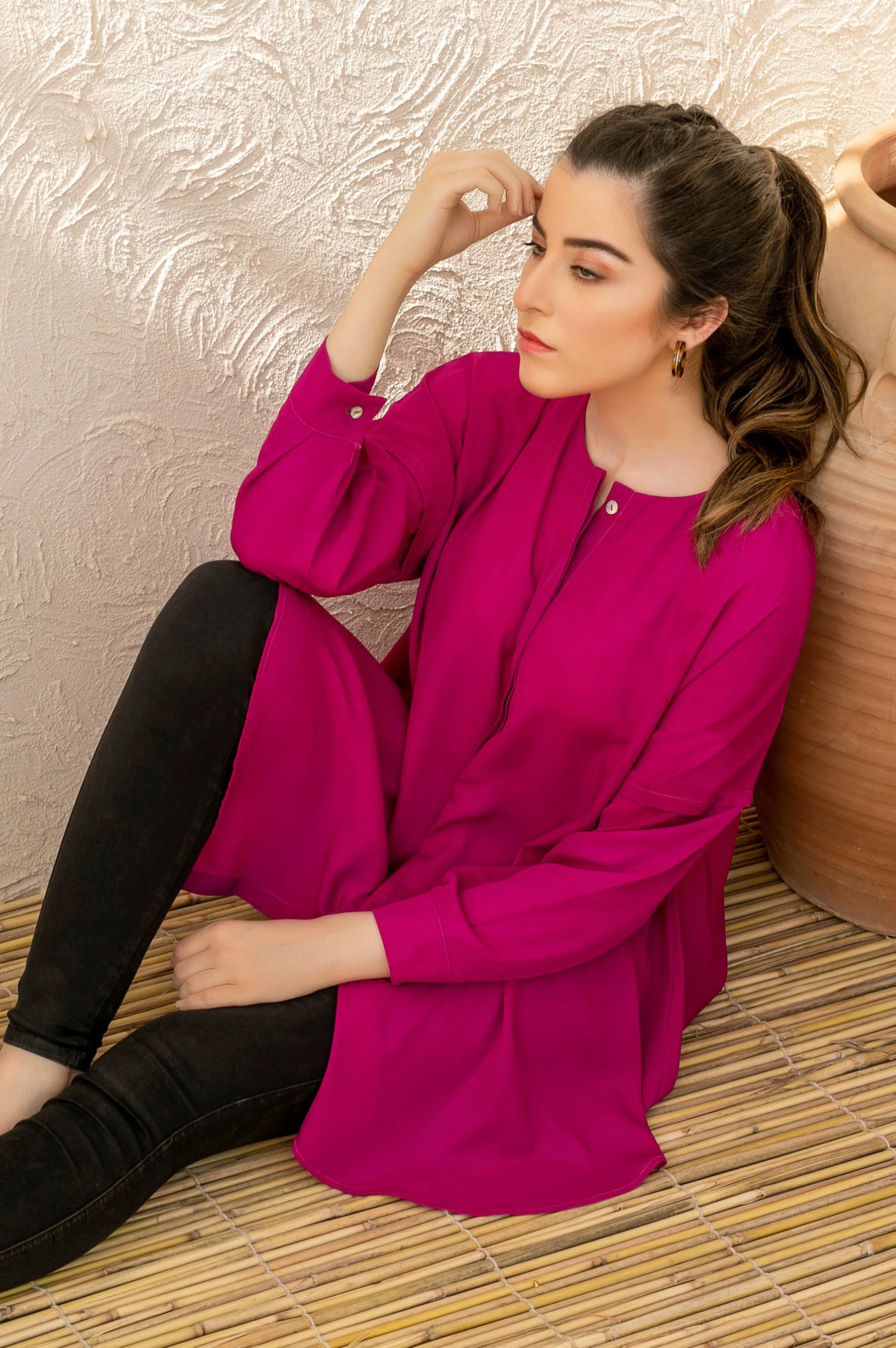 Stitched 1 Piece Embellished Crepe Shirt - Image 5