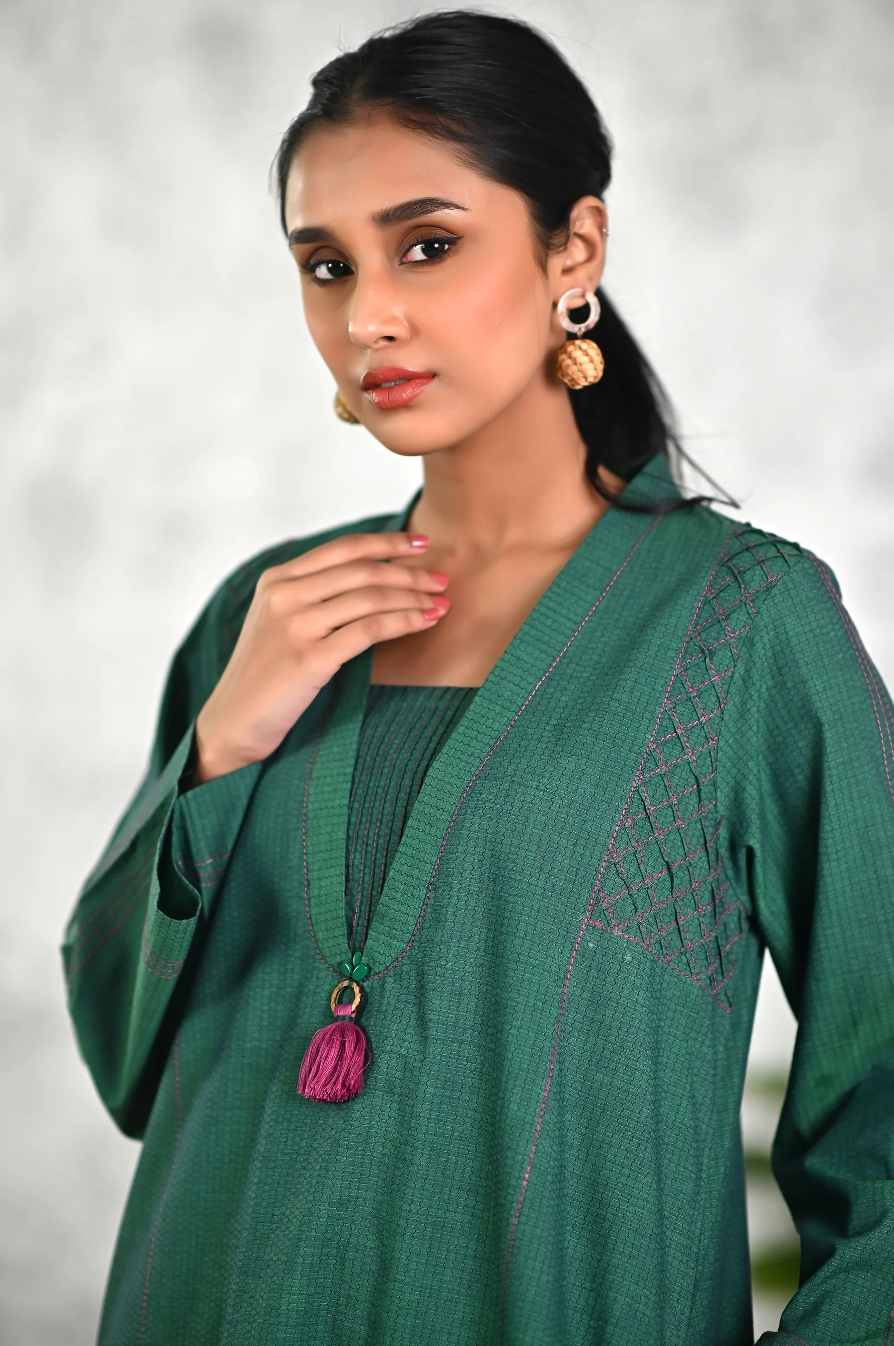 Stitched 1 Piece Embellished Yarn Dyed Textured Top - Image 5