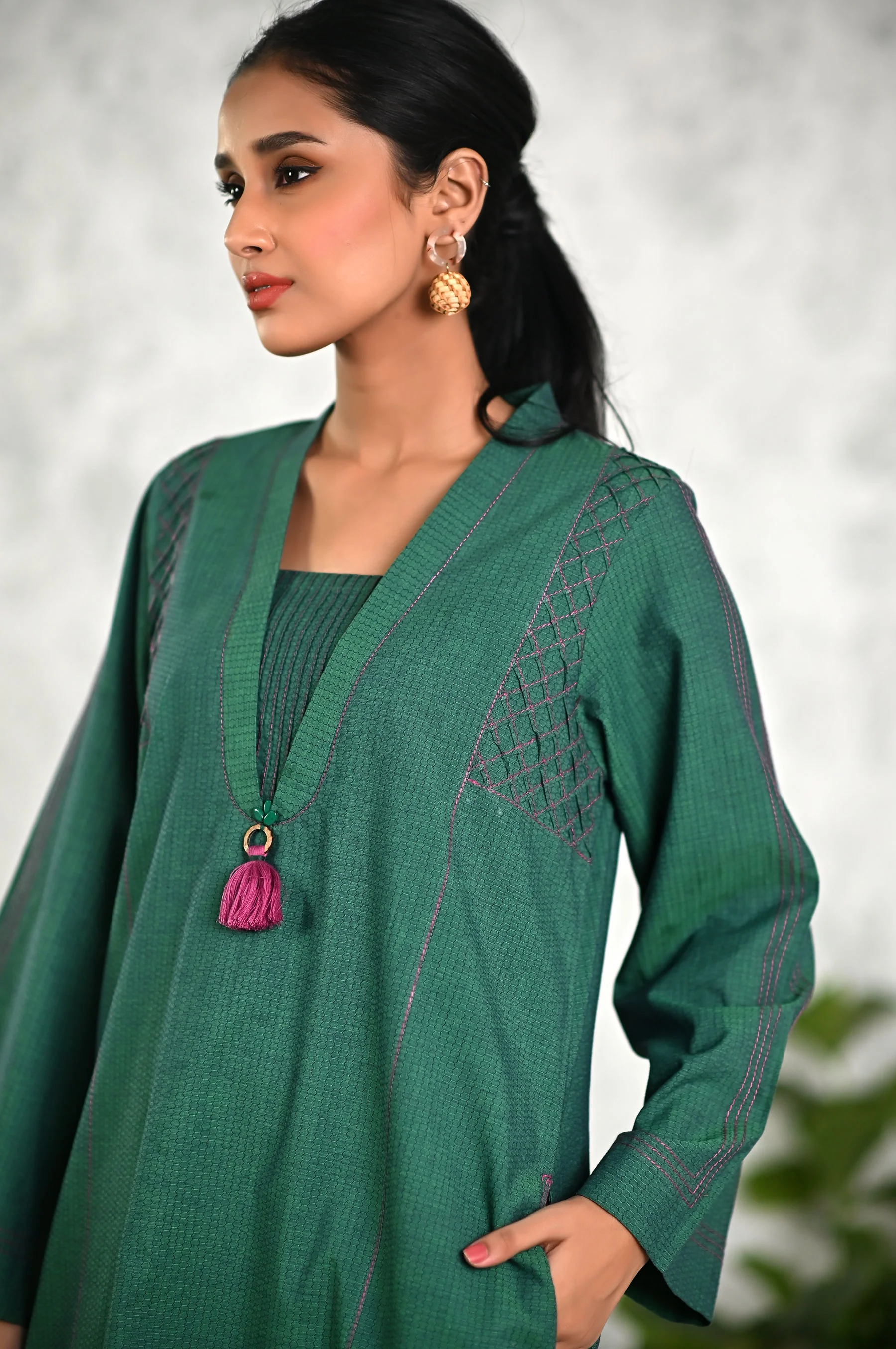 Stitched 1 Piece Embellished Yarn Dyed Textured Top - Image 6