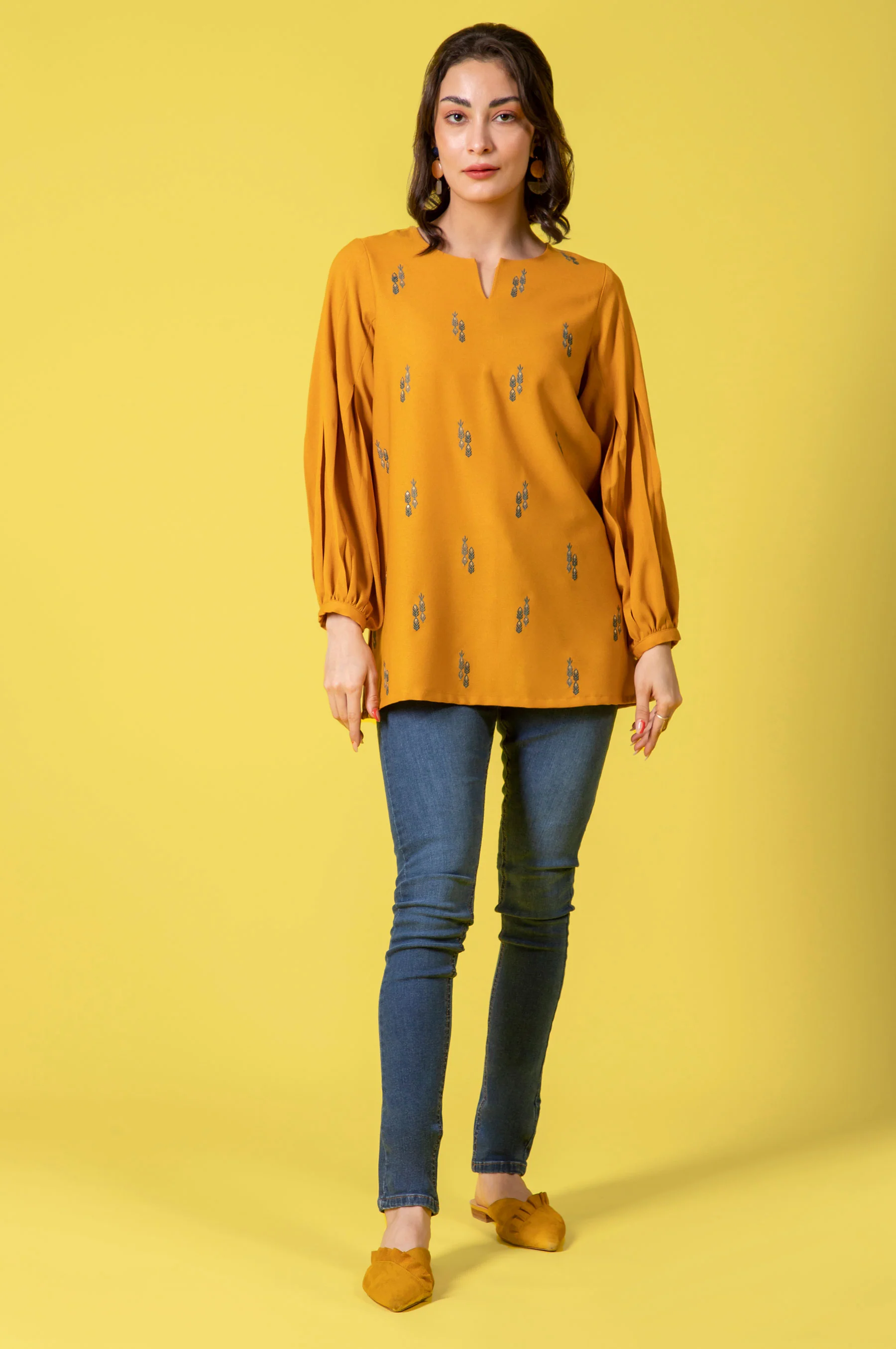 Stitched 1 Piece Embroidered Crepe Shirt - Image 2