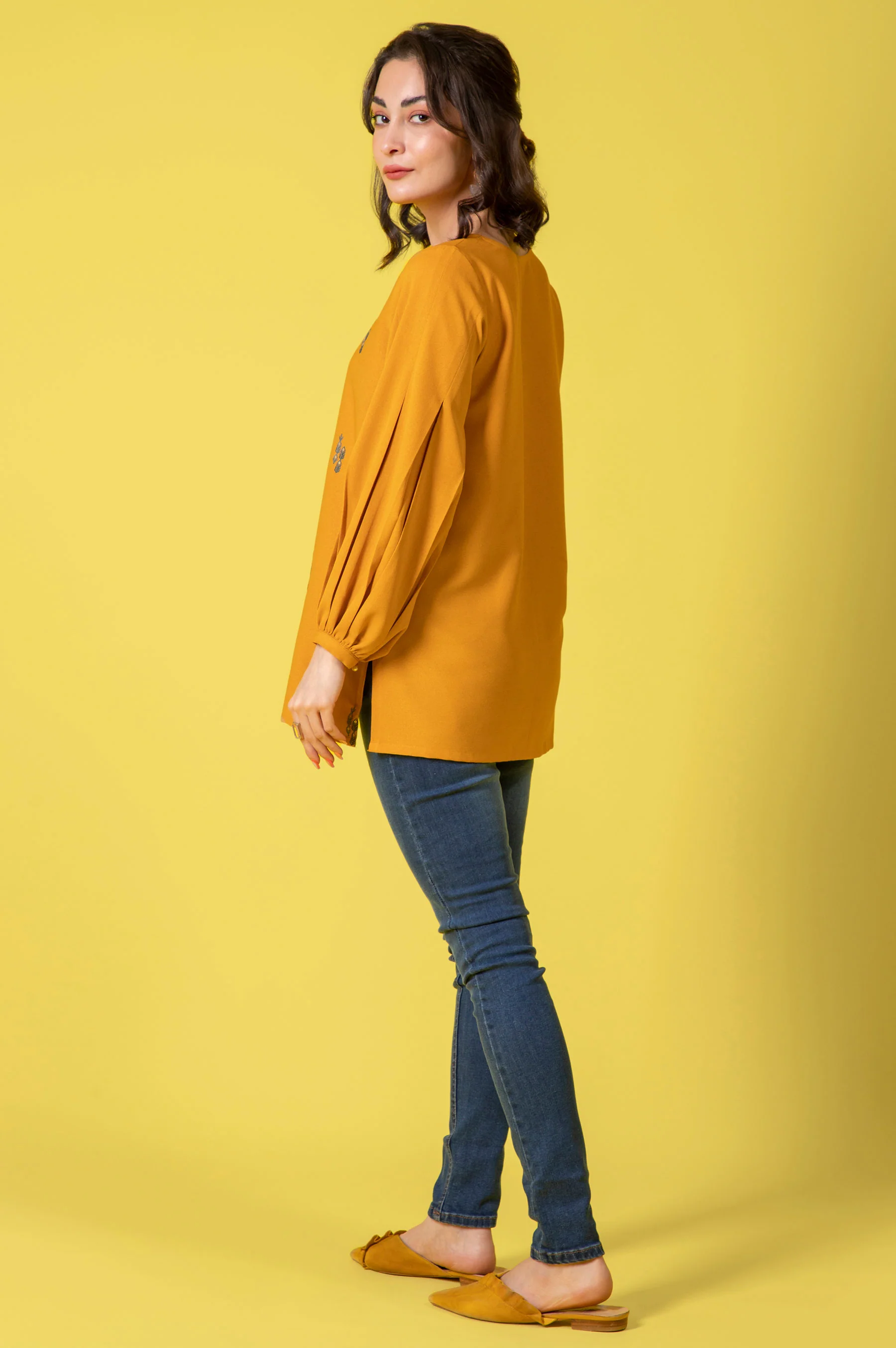 Stitched 1 Piece Embroidered Crepe Shirt - Image 3