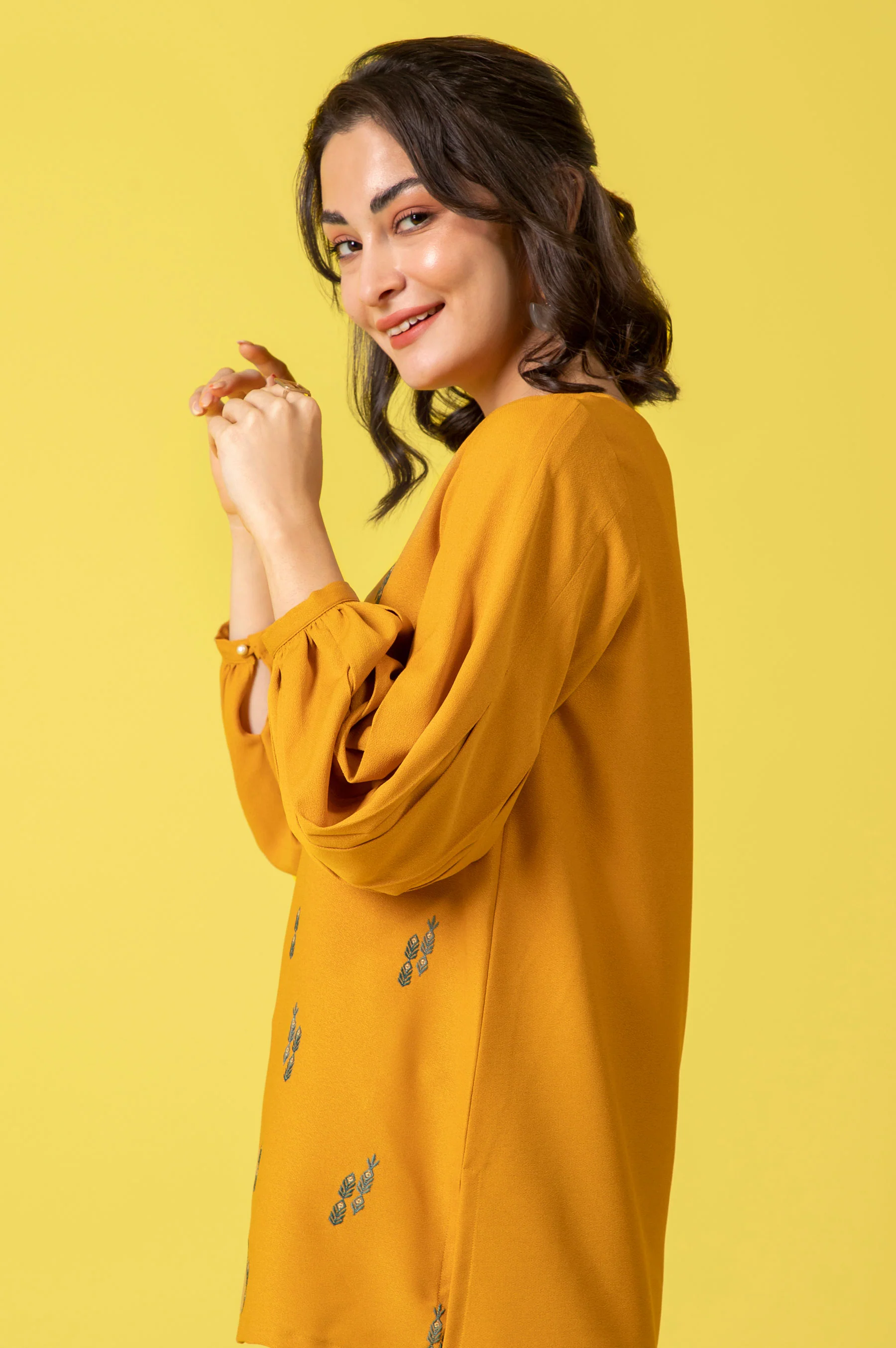 Stitched 1 Piece Embroidered Crepe Shirt - Image 4