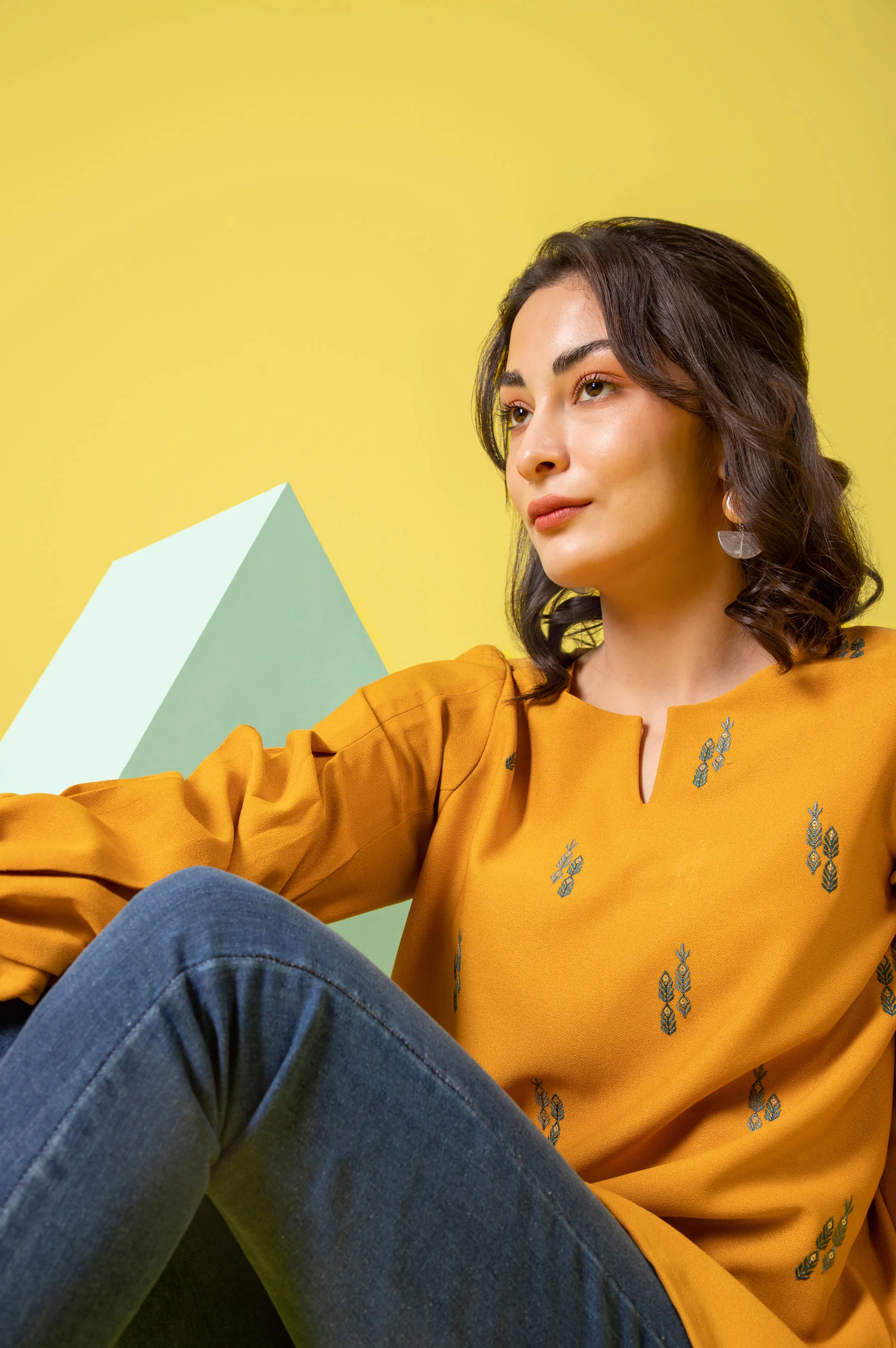Stitched 1 Piece Embroidered Crepe Shirt - Image 5