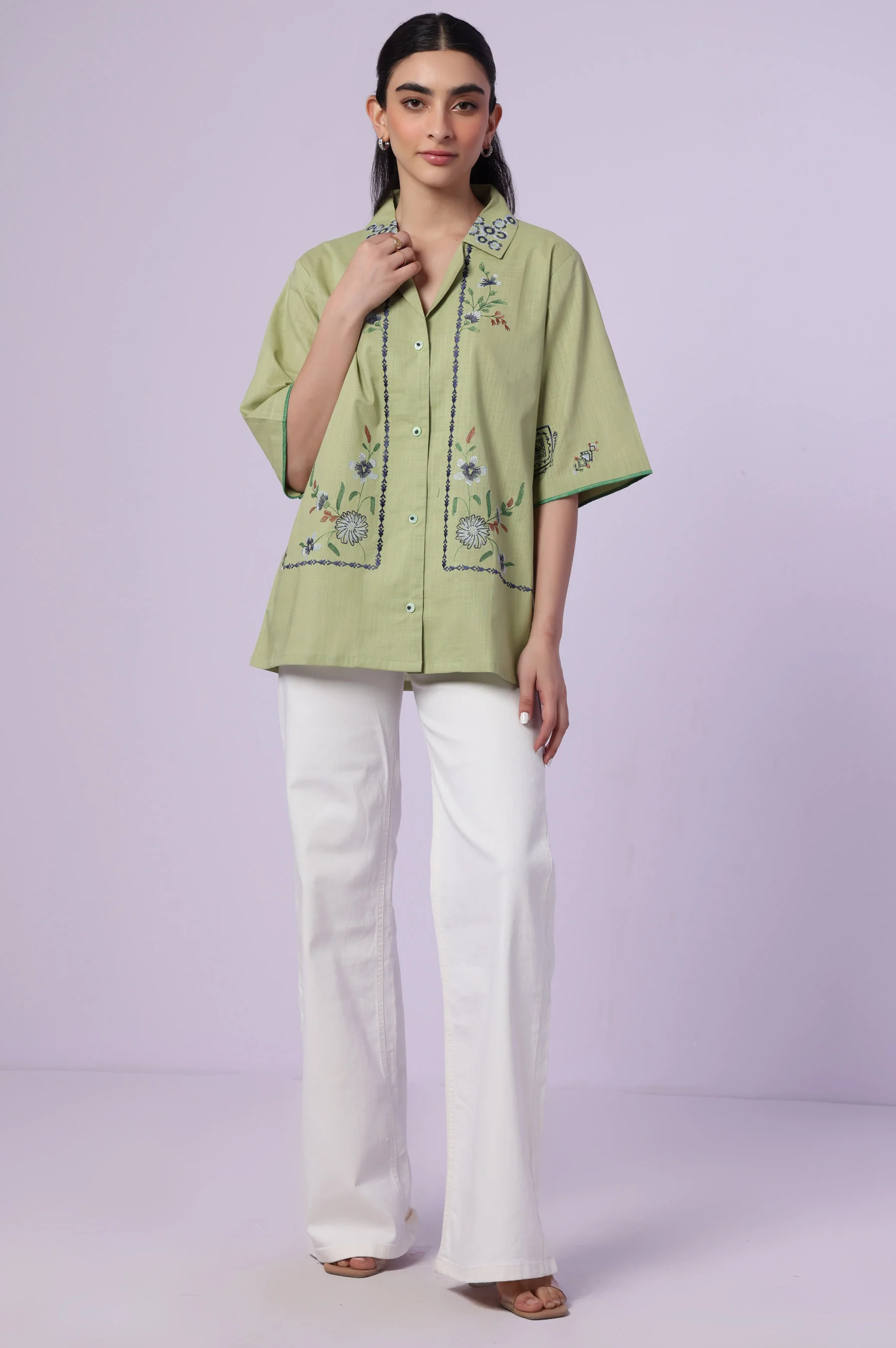 Stitched 1 Piece Embroidered Both Side Slub Top