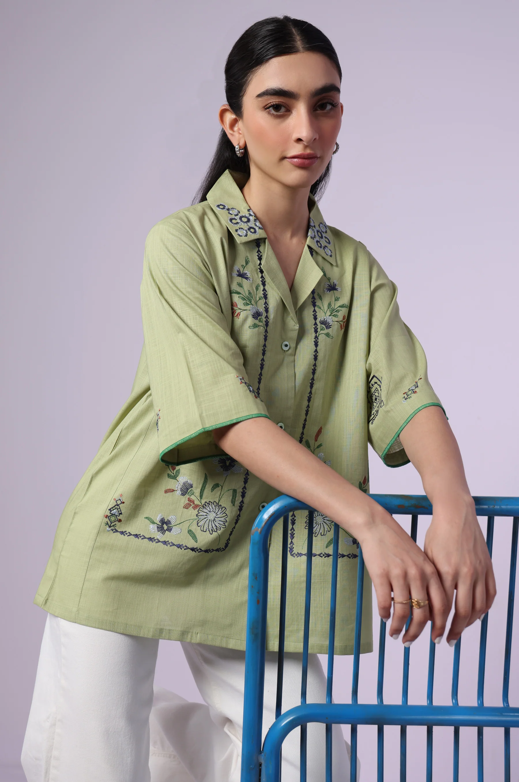 Stitched 1 Piece Embroidered Both Side Slub Top - Image 5