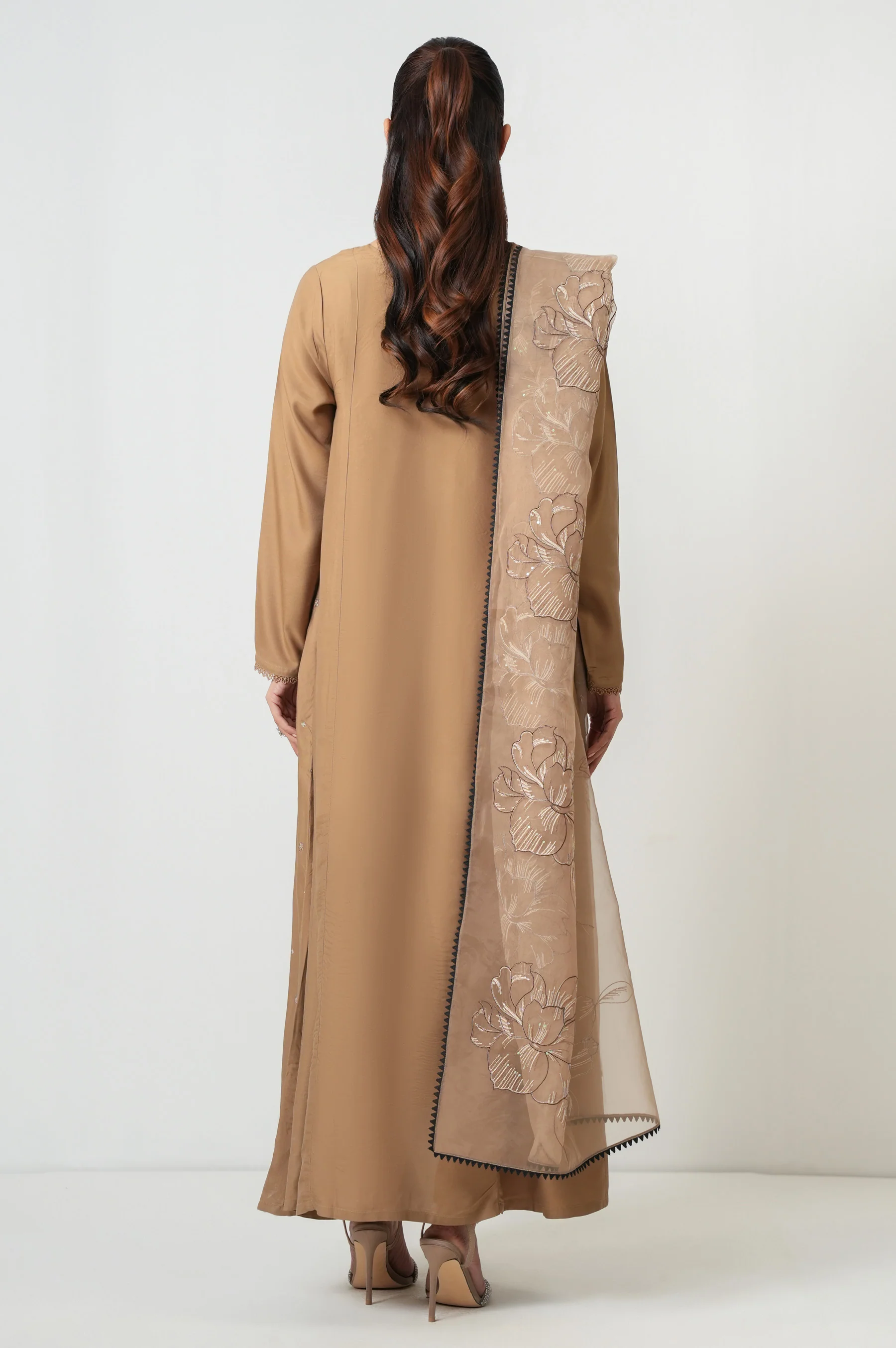 Stitched 3 Piece Embroidered Oak Silk Suit - Image 3