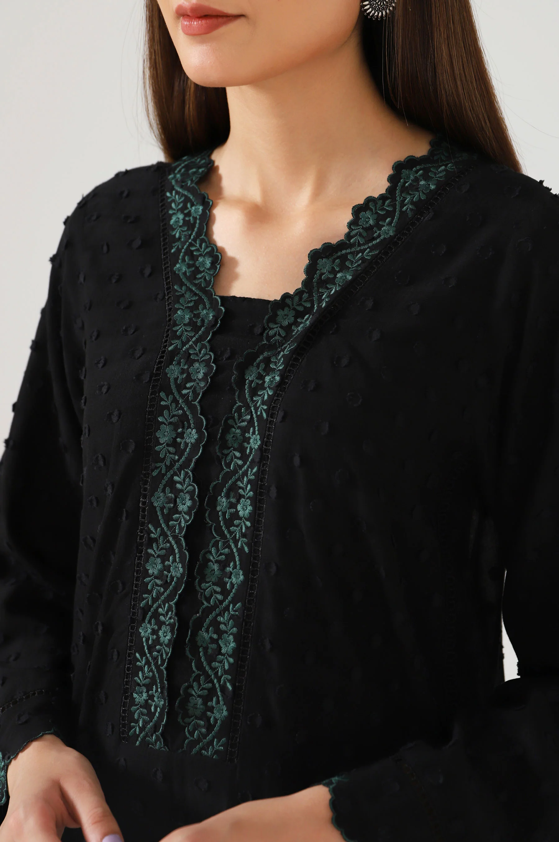 Stitched 1 Piece Embroidered Brochia Shirt - Image 5