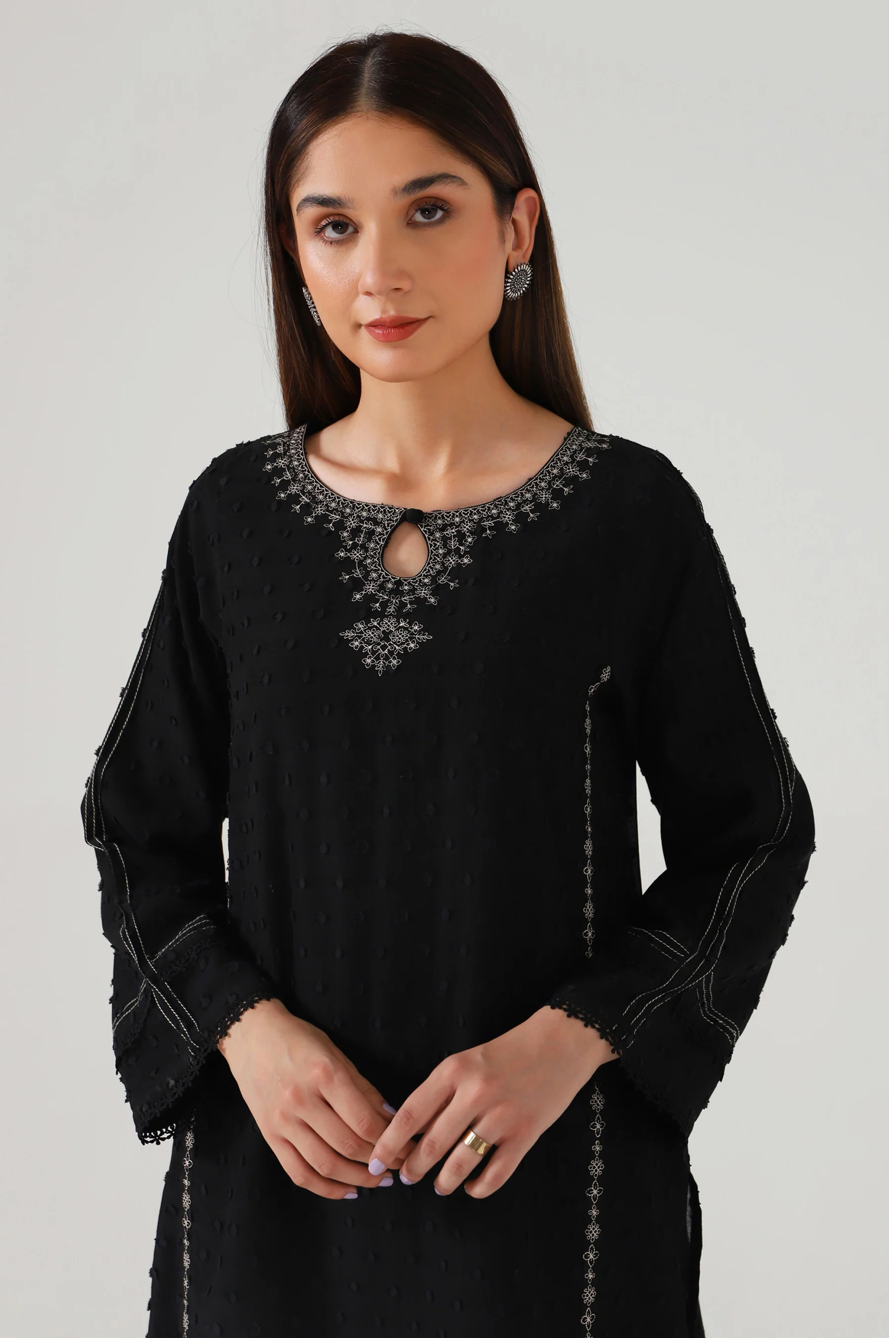 Stitched 1 Piece Embroidered Brochia Suit - Image 2