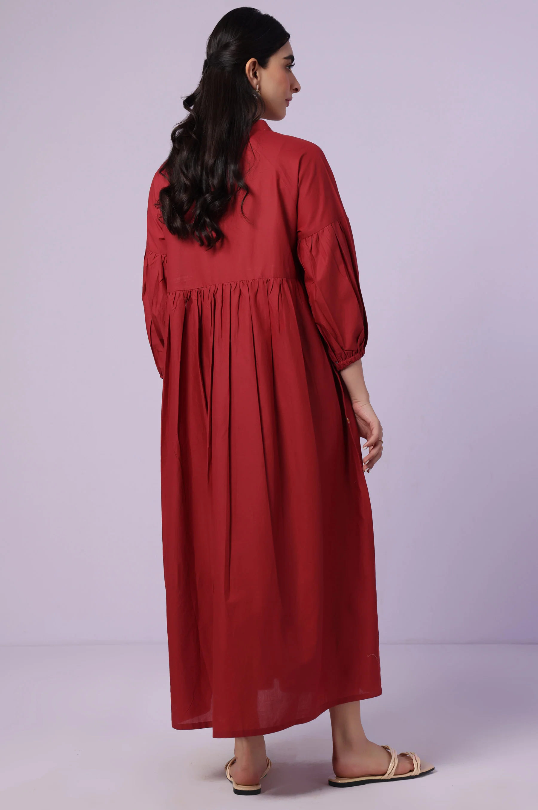 Stitched 1 Piece Embroidered Cambric Long Dress - Image 6