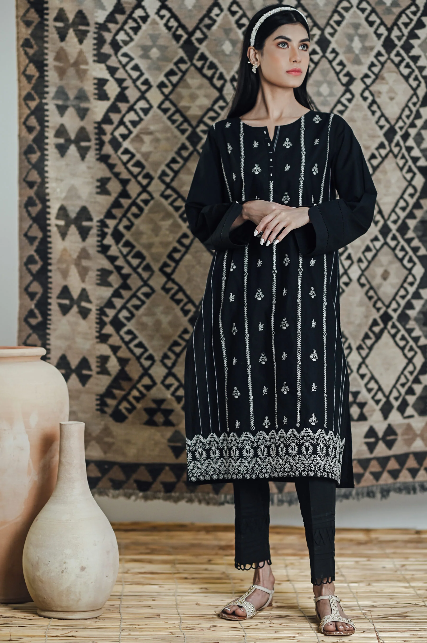 Stitched 1 Piece Embroidered Cambric Shirt - Image 2