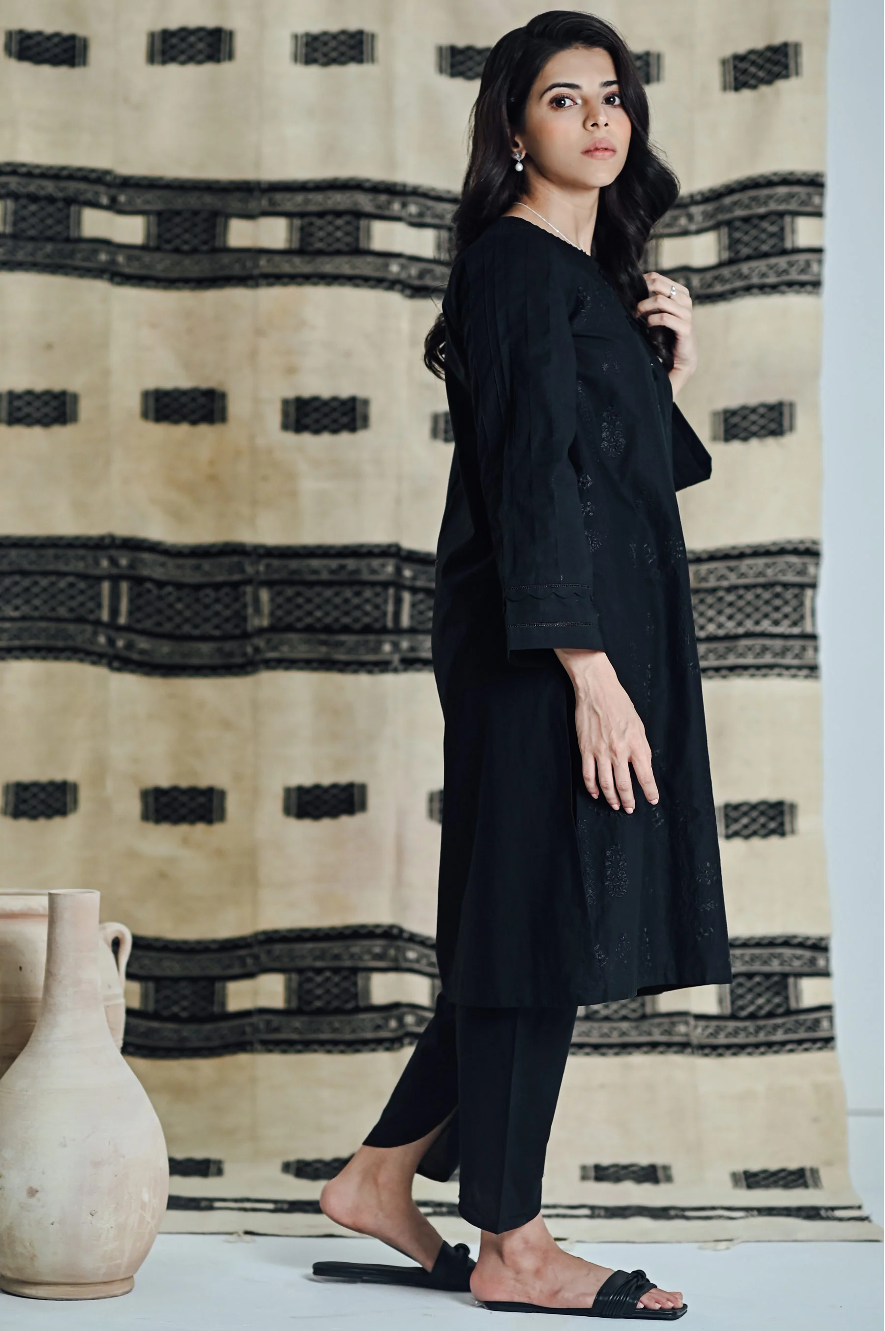 Stitched 1 Piece Embroidered Cambric Shirt - Image 3