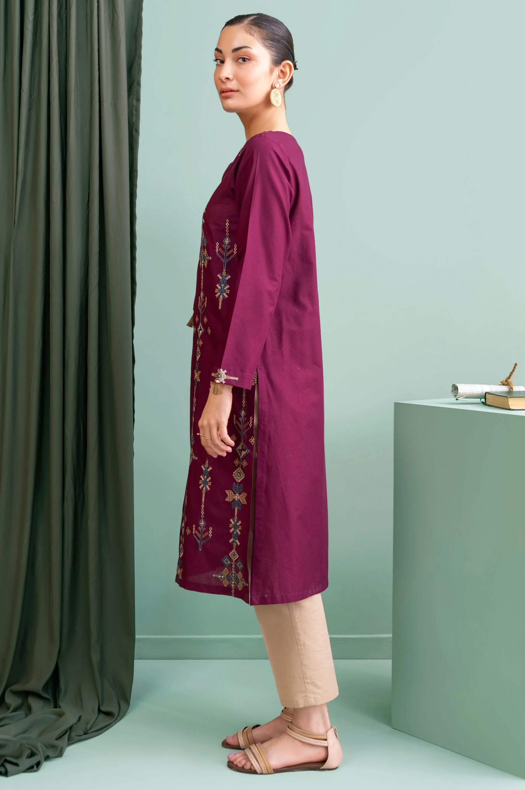 Stitched 1 Piece Embroidered Cambric Shirt - Image 3