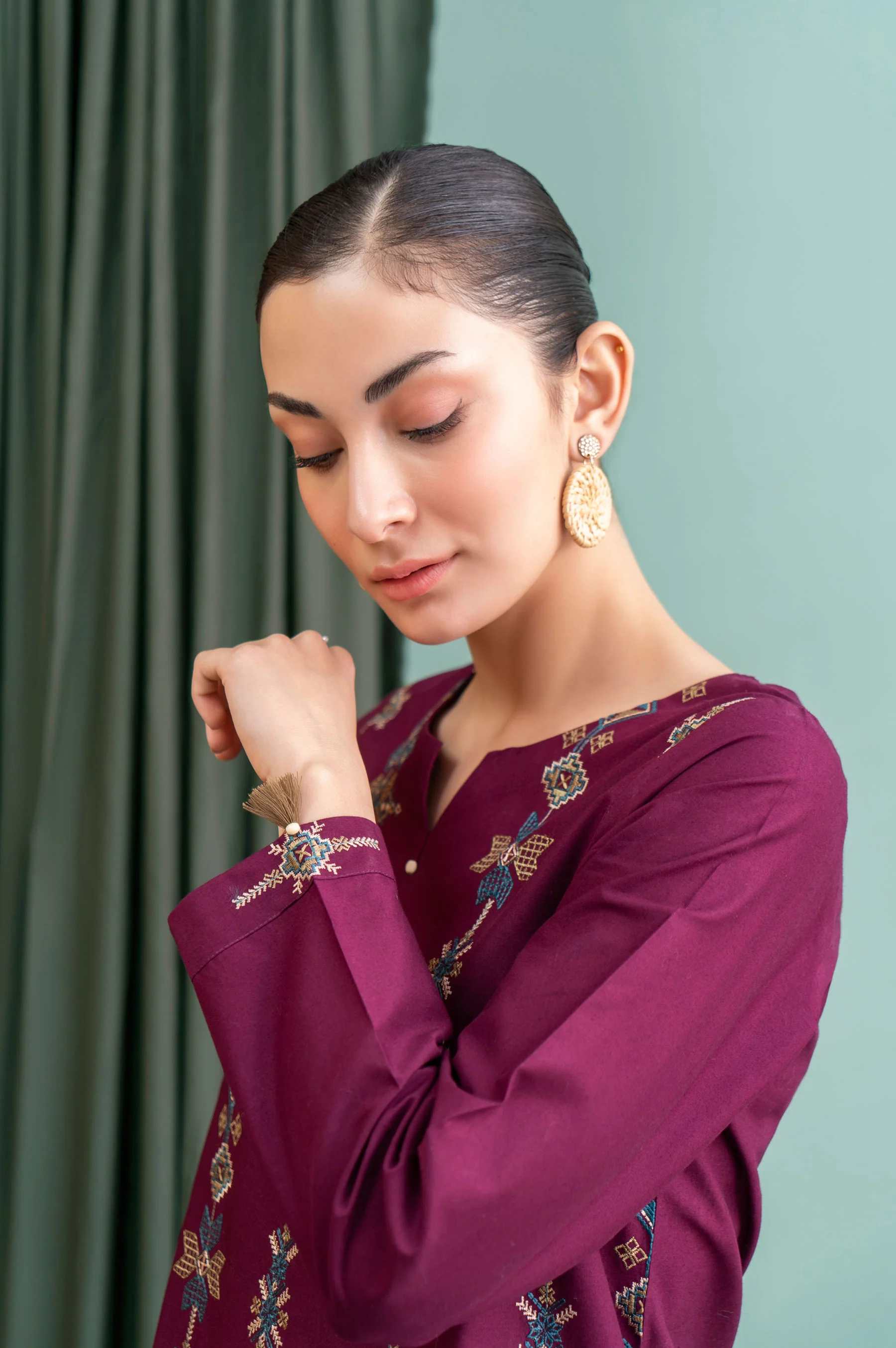 Stitched 1 Piece Embroidered Cambric Shirt - Image 5