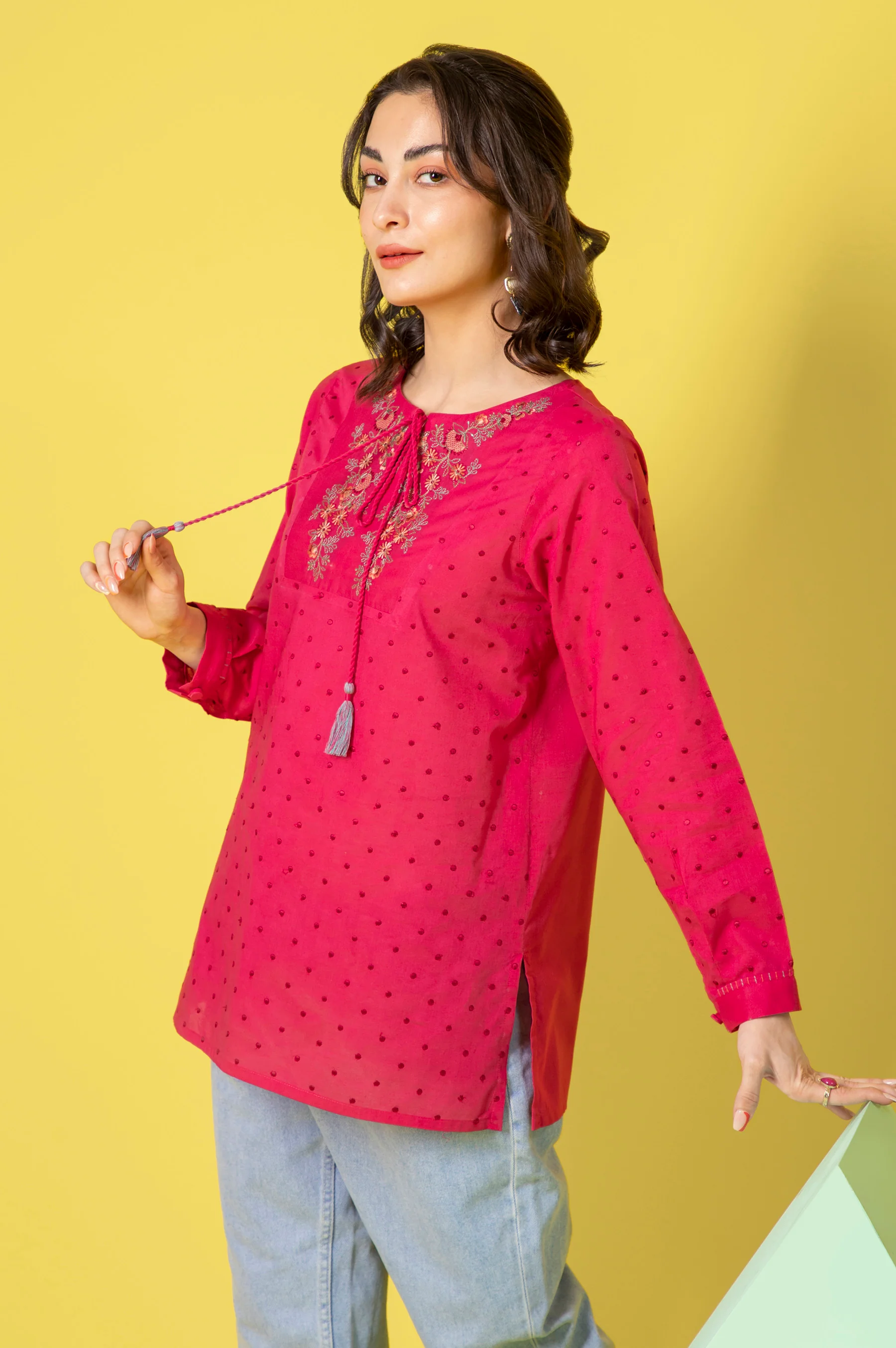 Stitched 1 Piece Embroidered Cambric Shirt - Image 4